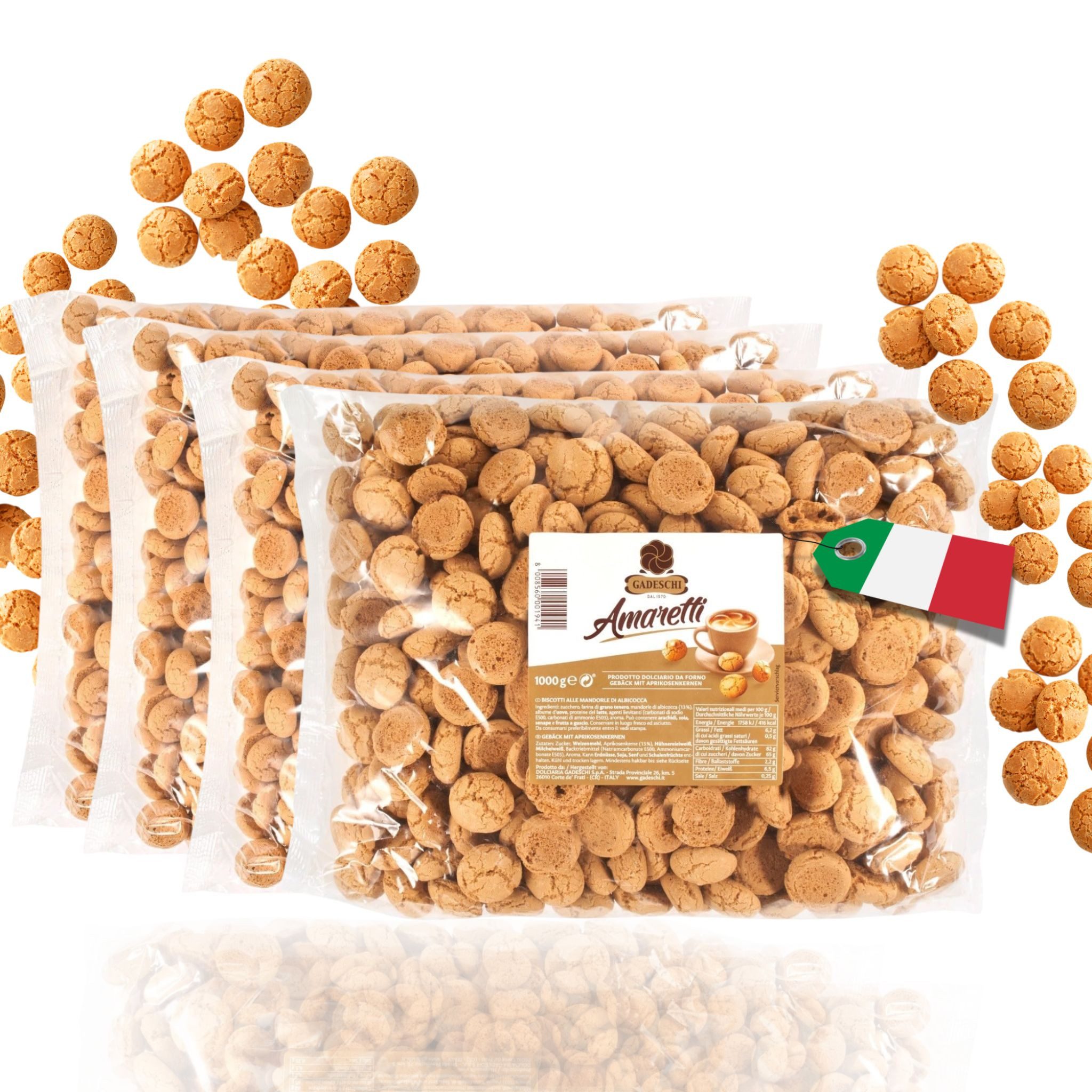 Gadeschi Kekse Gadeschi Amaretti Kekse 4x1Kg, 4 x 1000 g, (mit Aprikosenkerne, Ideal für Kaffee, Heißgetränke & Dekoration)