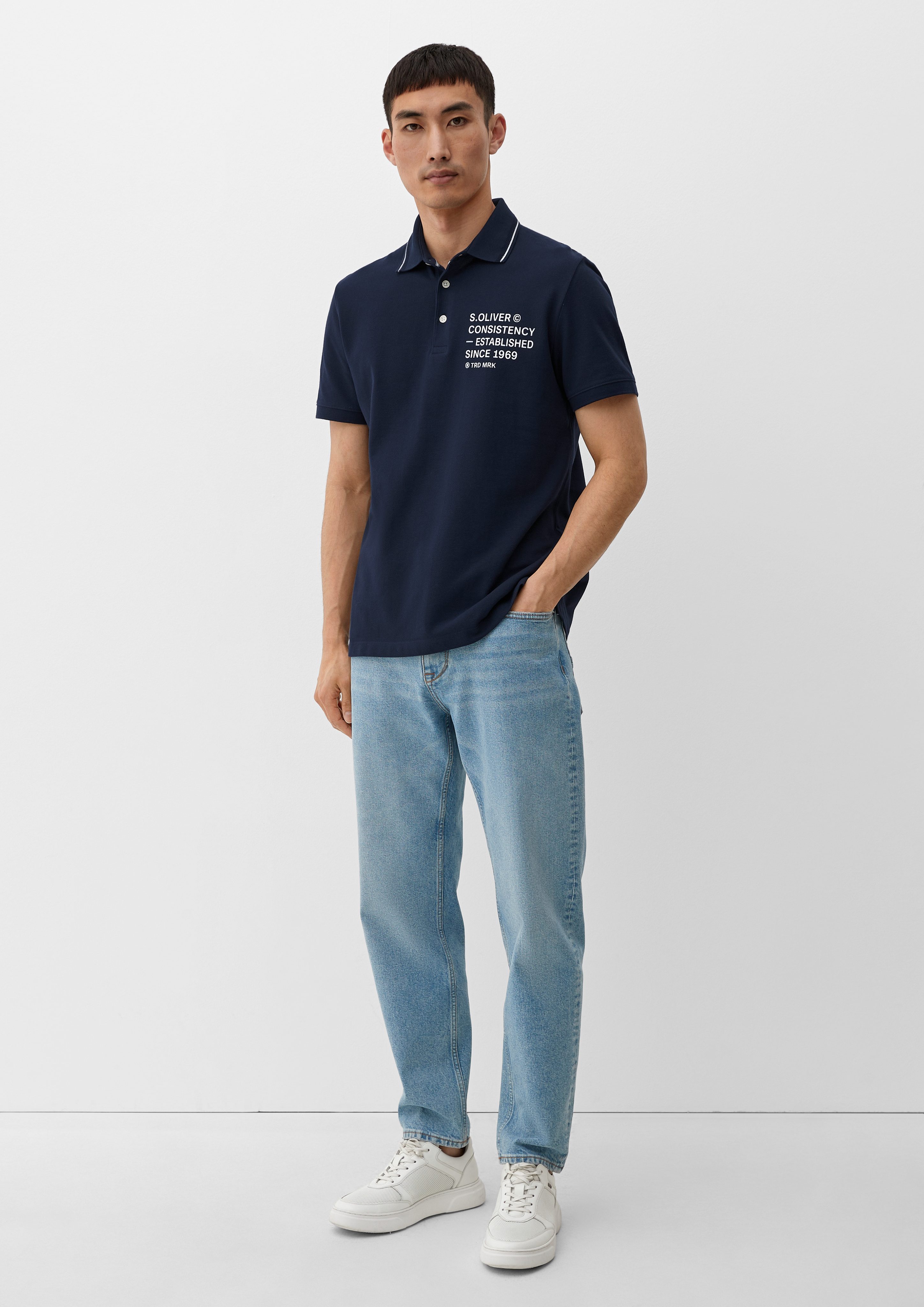 Artwork, Poloshirt mit Piquéstruktur Kurzarmshirt Blende navy s.Oliver