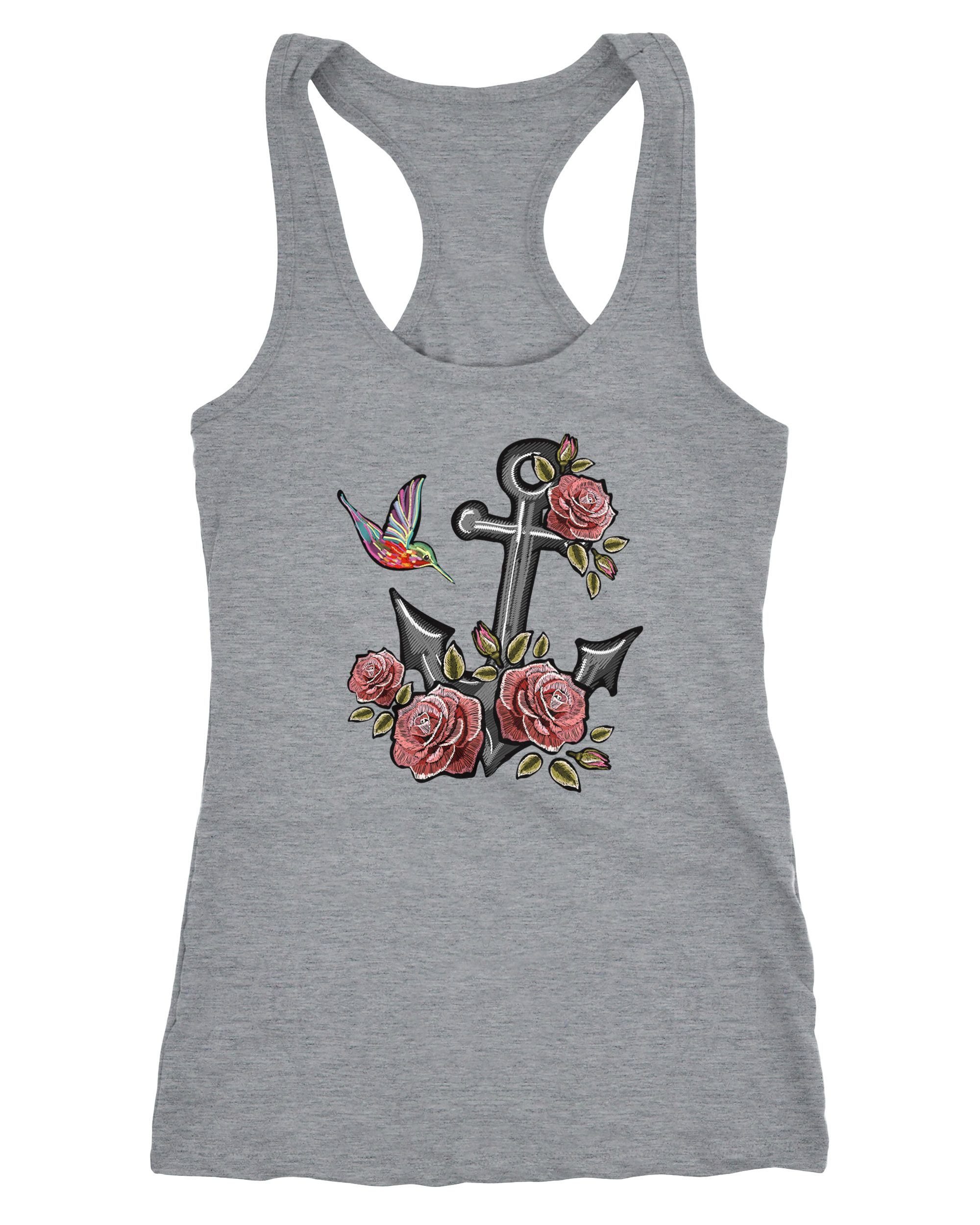 Neverless Tanktop Damen Tank-Top Anker Rosen Patch Tropical Anchor Stick-Optik