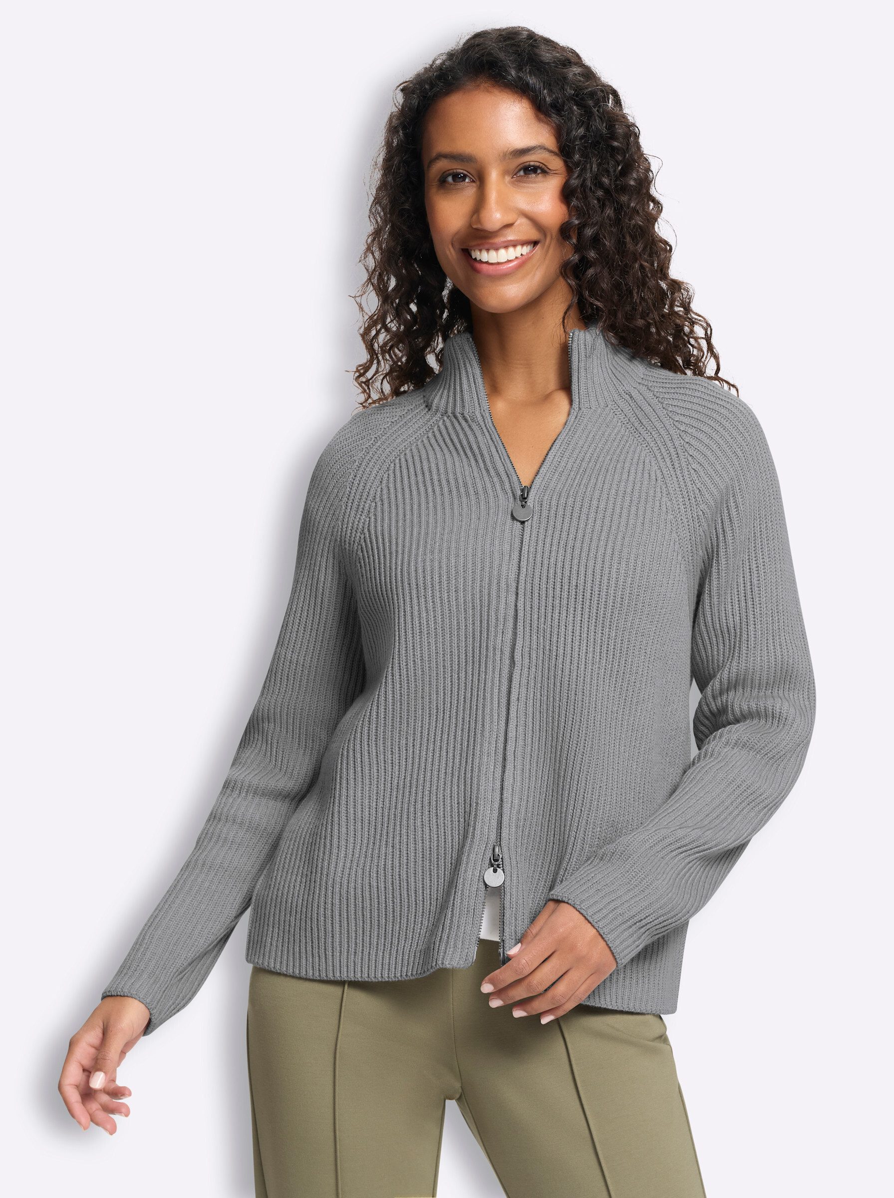 heine Strickjacke Strickjacke Langarm Grobstrick, Rippoptik