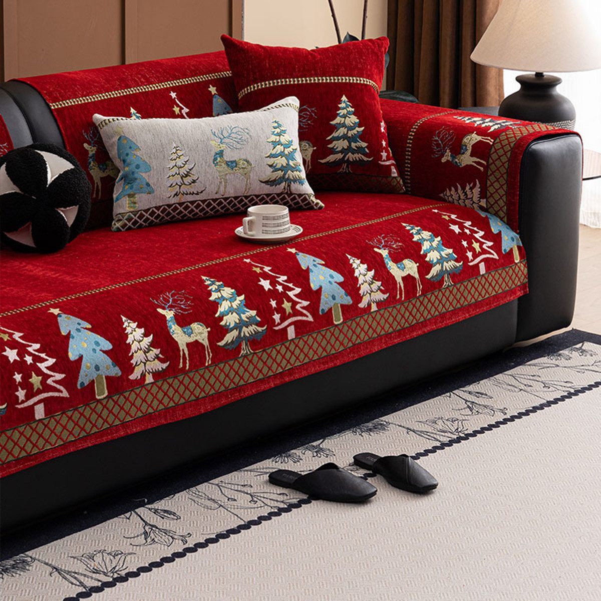Bellaro Life Sofaschoner Weihnachts-Sofaschoner Set: Rot-Grün Muster, Hund Katze Sofaschutz