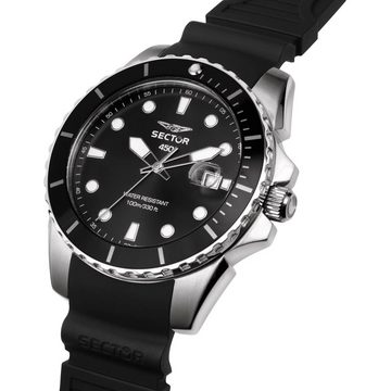 Sector Quarzuhr Sector Herren Armbanduhr Analog, Herren Armbanduhr rund, groß (44mm), Silikonarmband schwarz, Fashion