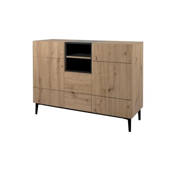 Finori Kommode Kommode Sideboard grifflos 120 cm NOLA Artisan Eiche Nb. / schwarz