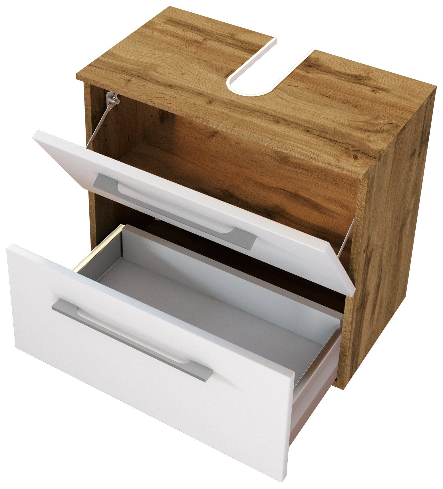 HELD MÖBEL Unterschrank Unterbeckenschrank Livorno 30 cm Wotaneiche/matt weiß