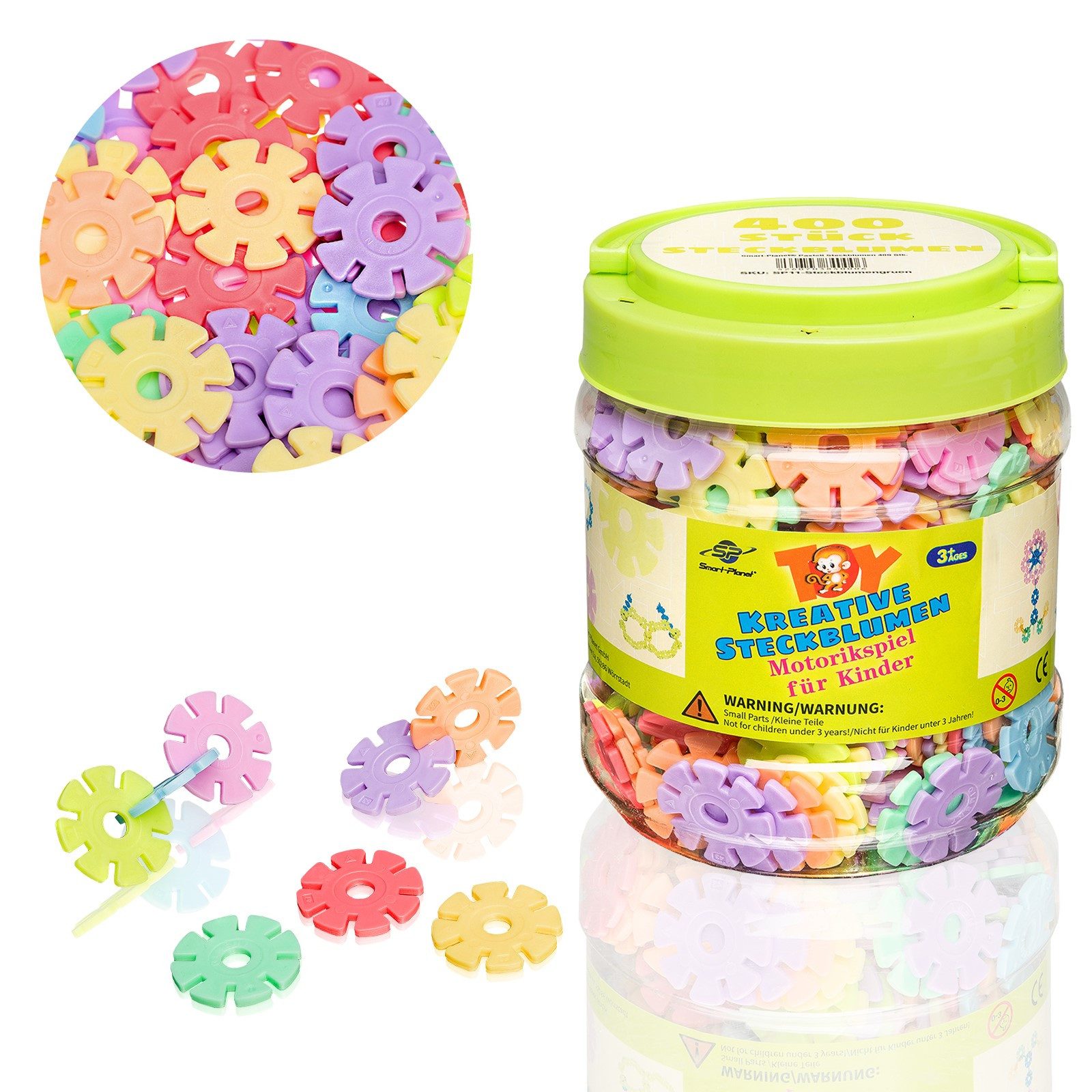 Smart-Planet Steckspielzeug 400 Steckblumen in Dose Schneeflocken 3,3 cm Pastell Kinder Spielzeug, (400-tlg), Kunststoff