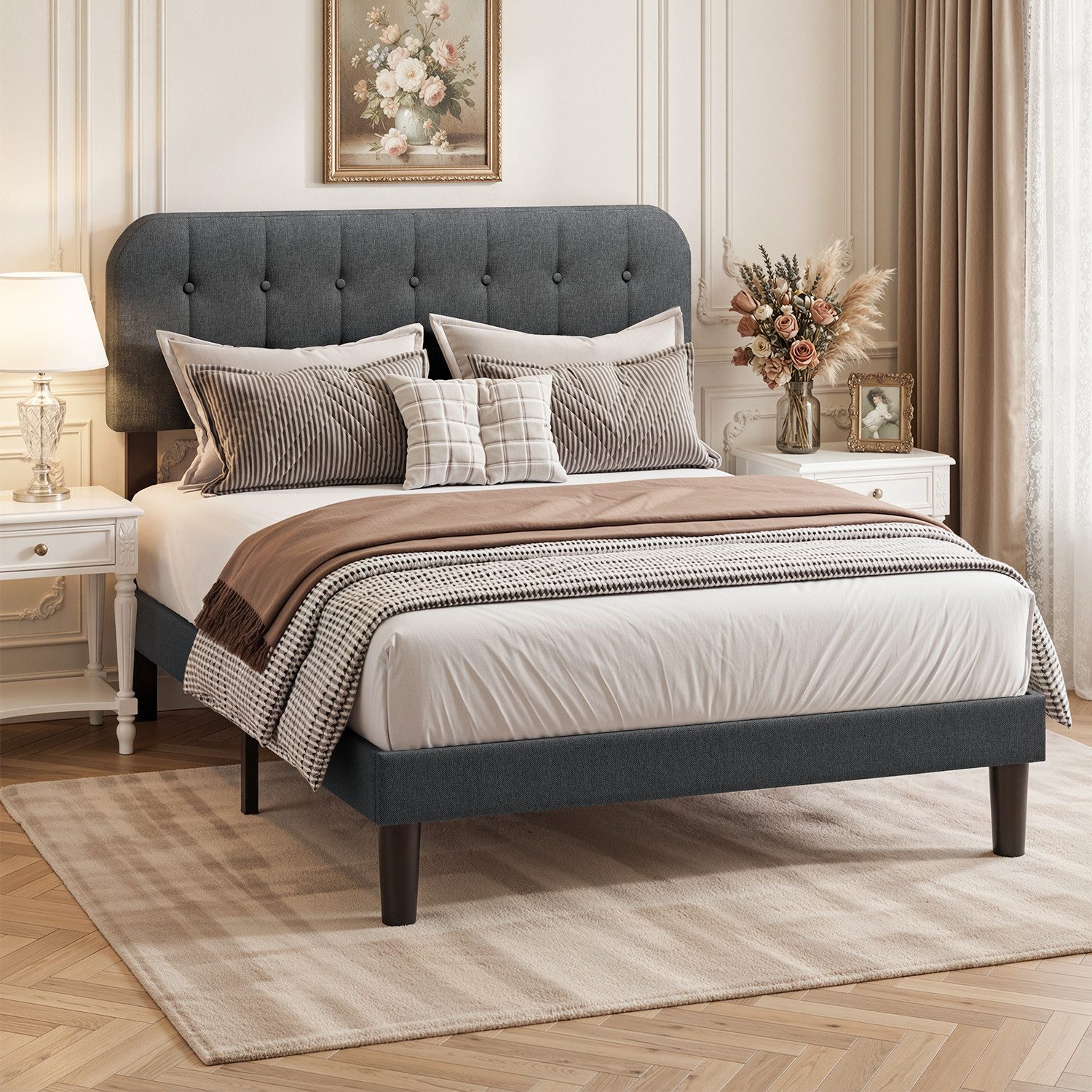 Bealife Bettgestell mit Kopfteil und Lattenrost (Doppelbett, Einzelbett,2 Modelle (120x200, 140x200cm)