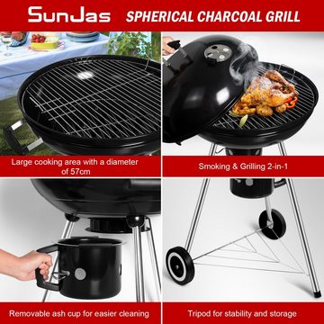 SunJas Holzkohlegrill CA-208, BBQ Kugelgrill XXXL Standgrill Grillwagen Rundgrill kohlegrill