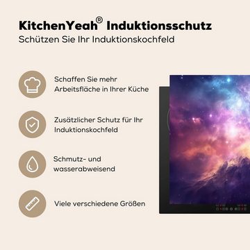 MuchoWow Herdblende-/Abdeckplatte Berg - Sternenhimmel - Weltraum - Neon, Vinyl, (1 tlg), 59x52 cm, Ceranfeldabdeckung für die küche, Induktionsmatte