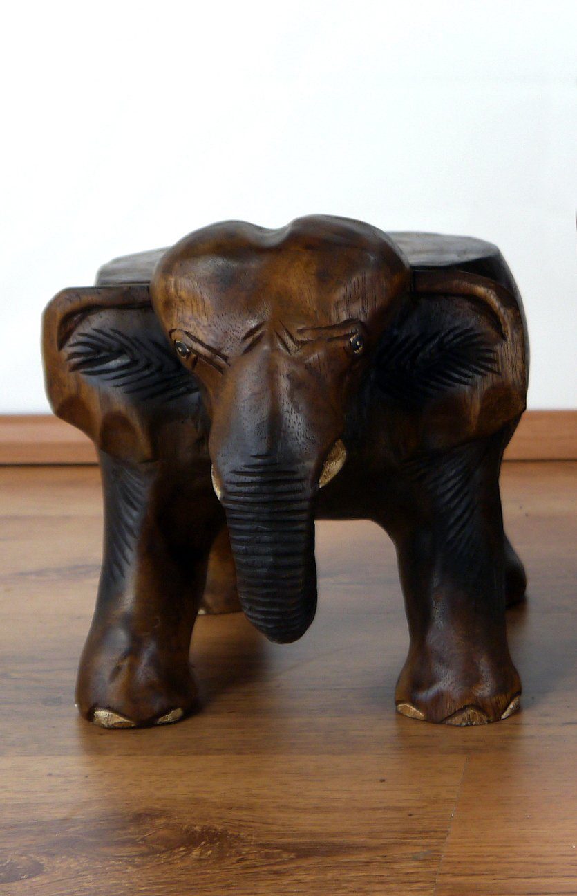 livasia Dekofigur Holzelefant mit Ablage, Hocker, Podest, Beistelltisch (20cm/30cm Höhe) – Bild 4 von 5