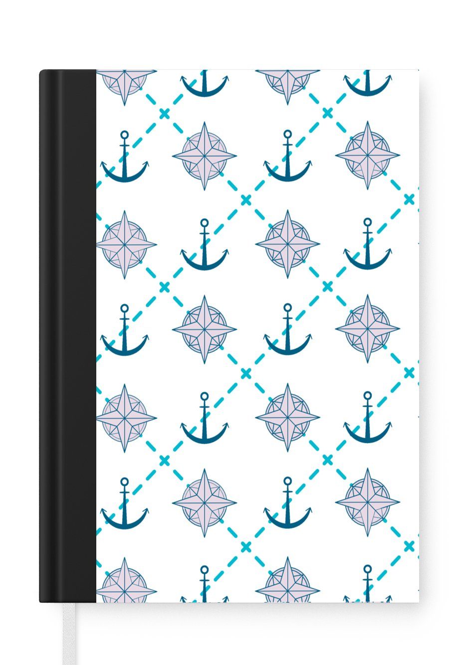 MuchoWow Notizbuch Notizbuch Tagebuch Haushaltsbuch Notebook A5 Anker - Kompass - Meer -, Notizbuch Tagebuch Hardcover
