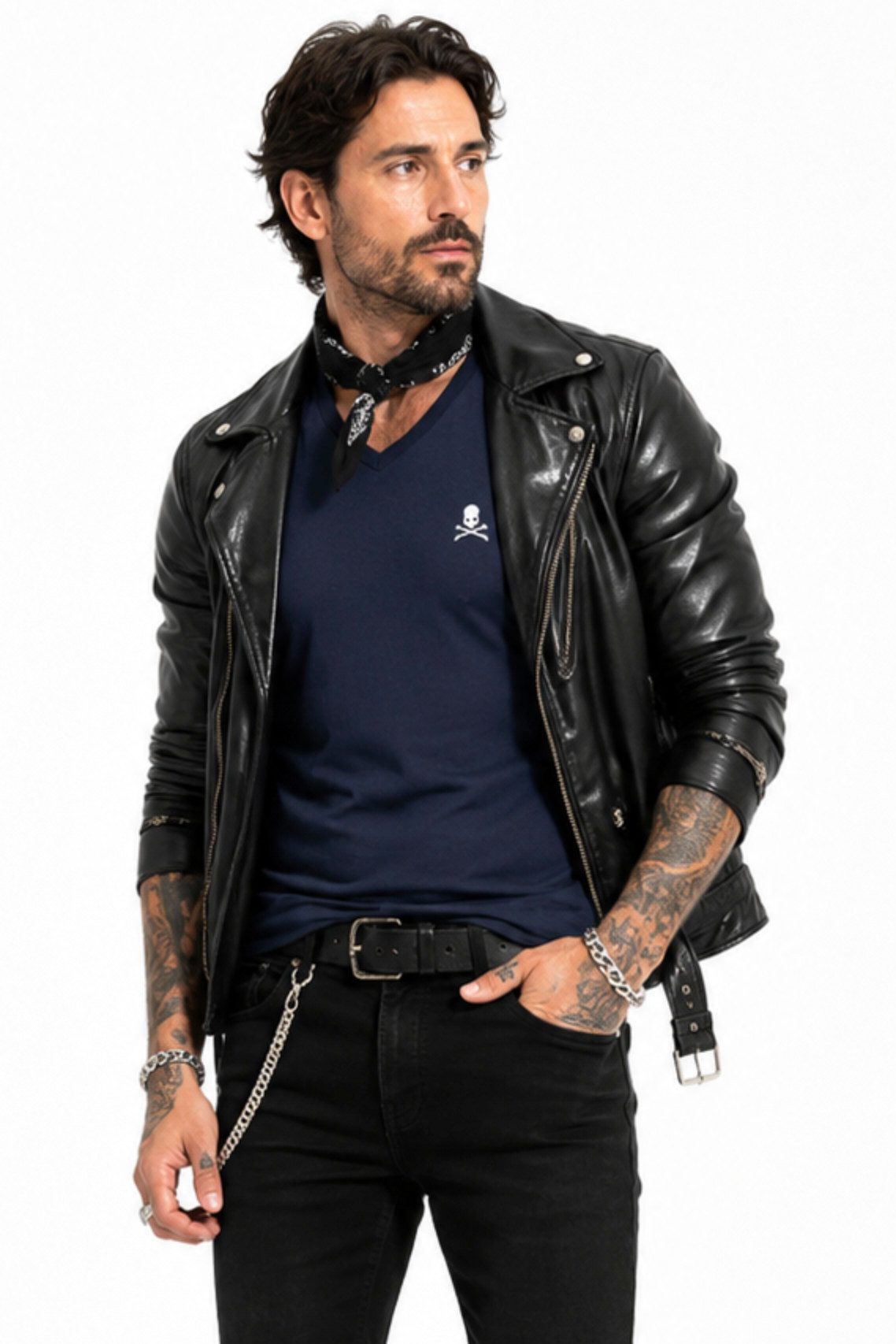 Philip Plein T-Shirt Herren V-Neck Retro Slim fit Stretch Shirt in bedruckter PP Geschenkbox