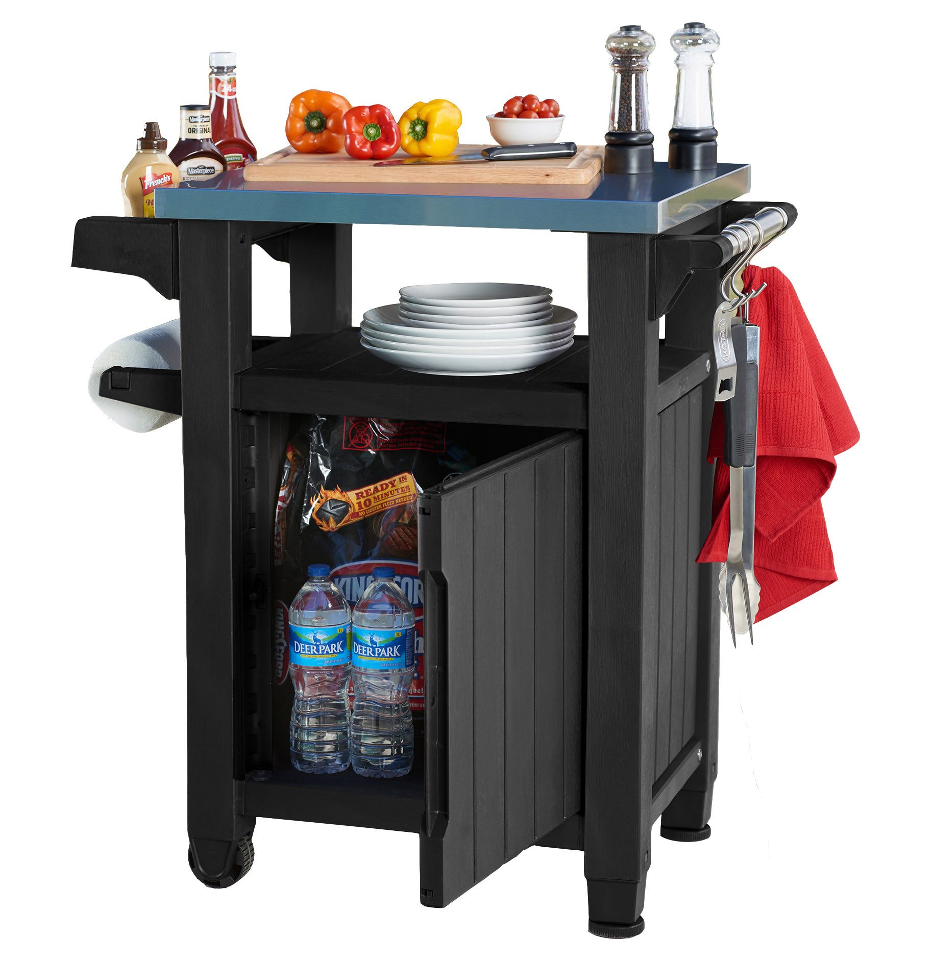 Keter Grillablagetisch Keter Grilltisch UNITY Anthrazit, 150L, mit Edelstahltischplatte