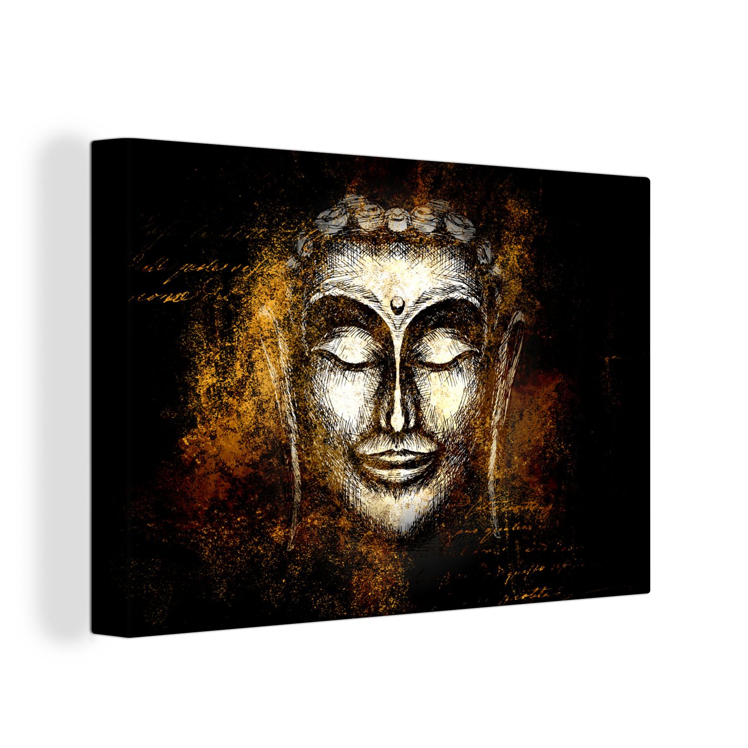 Leinwandbild cm 30x20 Gold, - (1 Aufhängefertig, Wanddeko, St), - Gesicht OneMillionCanvasses® Leinwandbilder, Buddha Wandbild