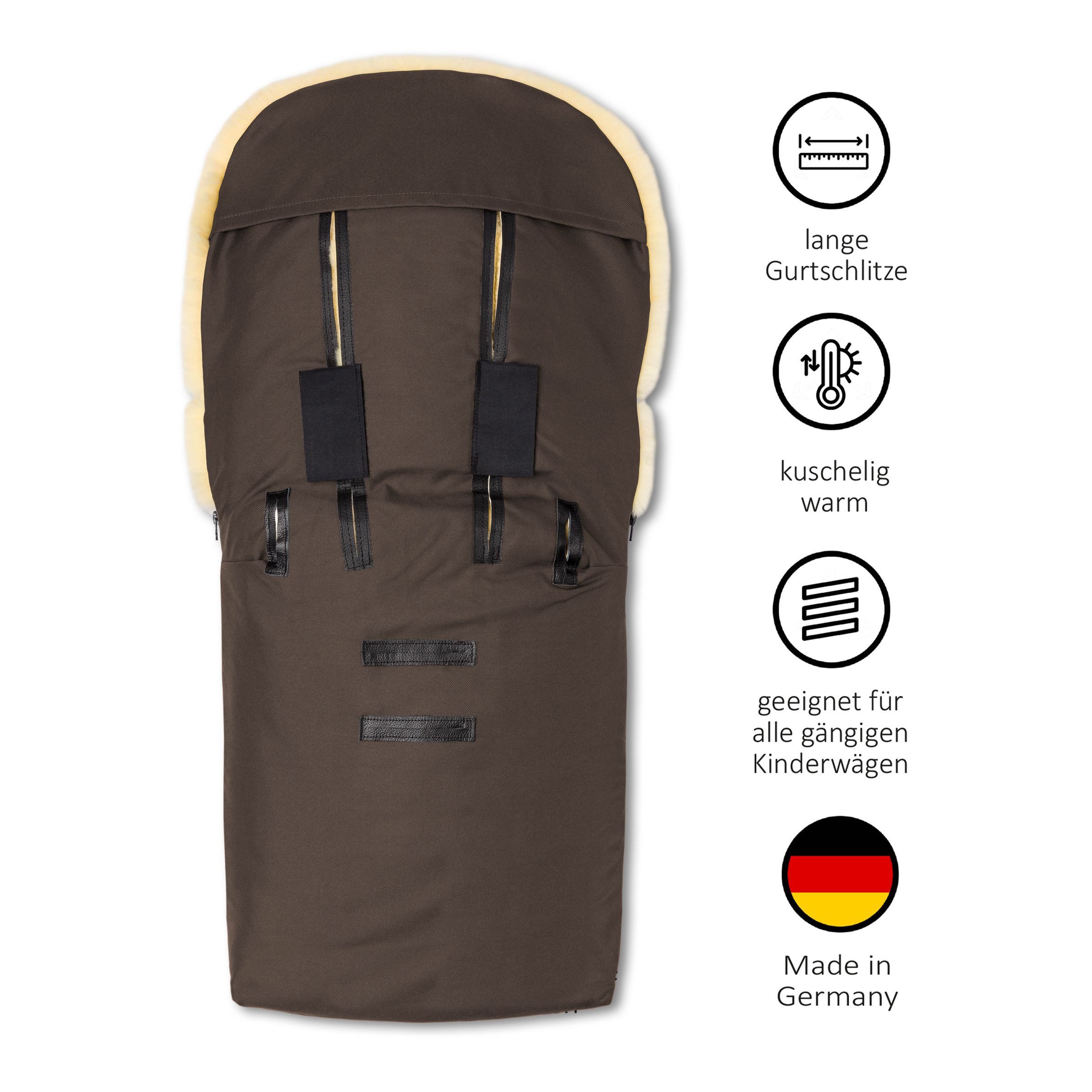Hofbrucker seit 1948 Fußsack Lammfell-Fußsack Putzi für Kinderwagen und Buggy, warmer Winterfußsack mit echtem Lammfell wasserabweisend und