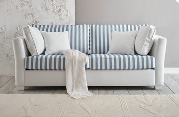 Furn.Design Sofa Hooge, 2,5-Sitzer in Creme mit blau, Landhausstil, mit Bonell Federkern