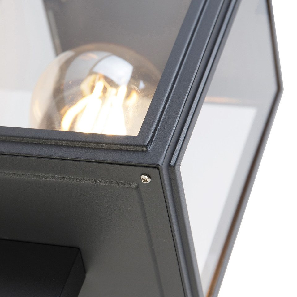 Qazqa Außen-Wandleuchte Sutton, Dimmbar, LED wechselbar, Extra-Warmweiß, QAZQA Außen Wand­leuchte, e27, Dunkelgrau, Edelstahl, Landhaus
