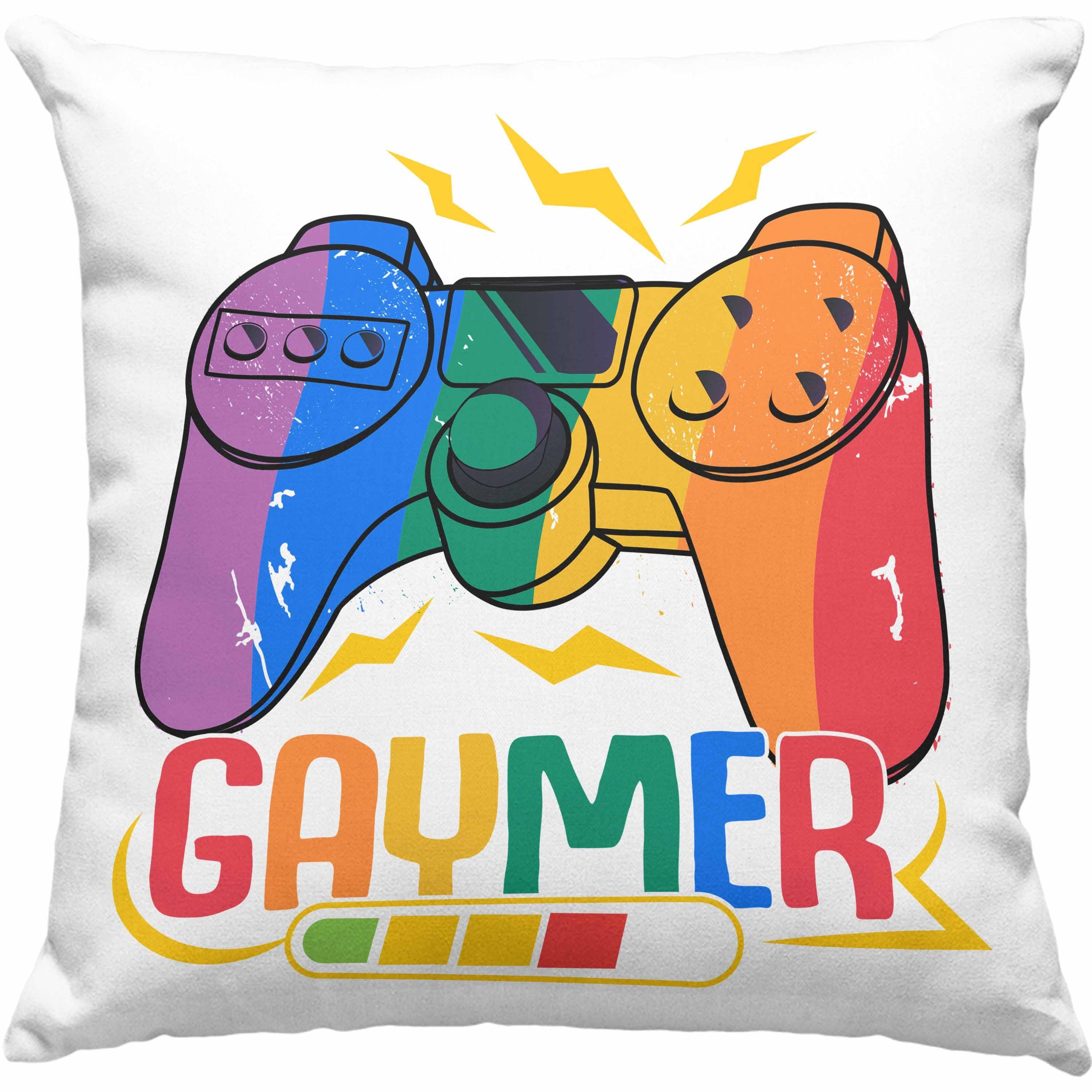 Dekokissen Füllung Trendation Lesben Regenbogen LGBT - Lustige Geschenk Gaymer Transgender 40x40 Dekokissen Trendation für mit Schwule Grafik Grün Regenbogen Kissen