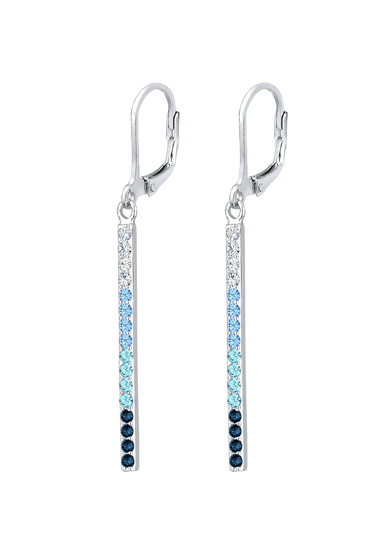 Elli Paar Ohrhänger mit Stab 925 Kristalle lang Silber Blau