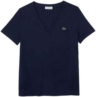 Lacoste T-Shirt Lacoste Damen-T-Shirt mit V-Ausschnitt (1-tlg) mit Logo-Patch auf der Brust