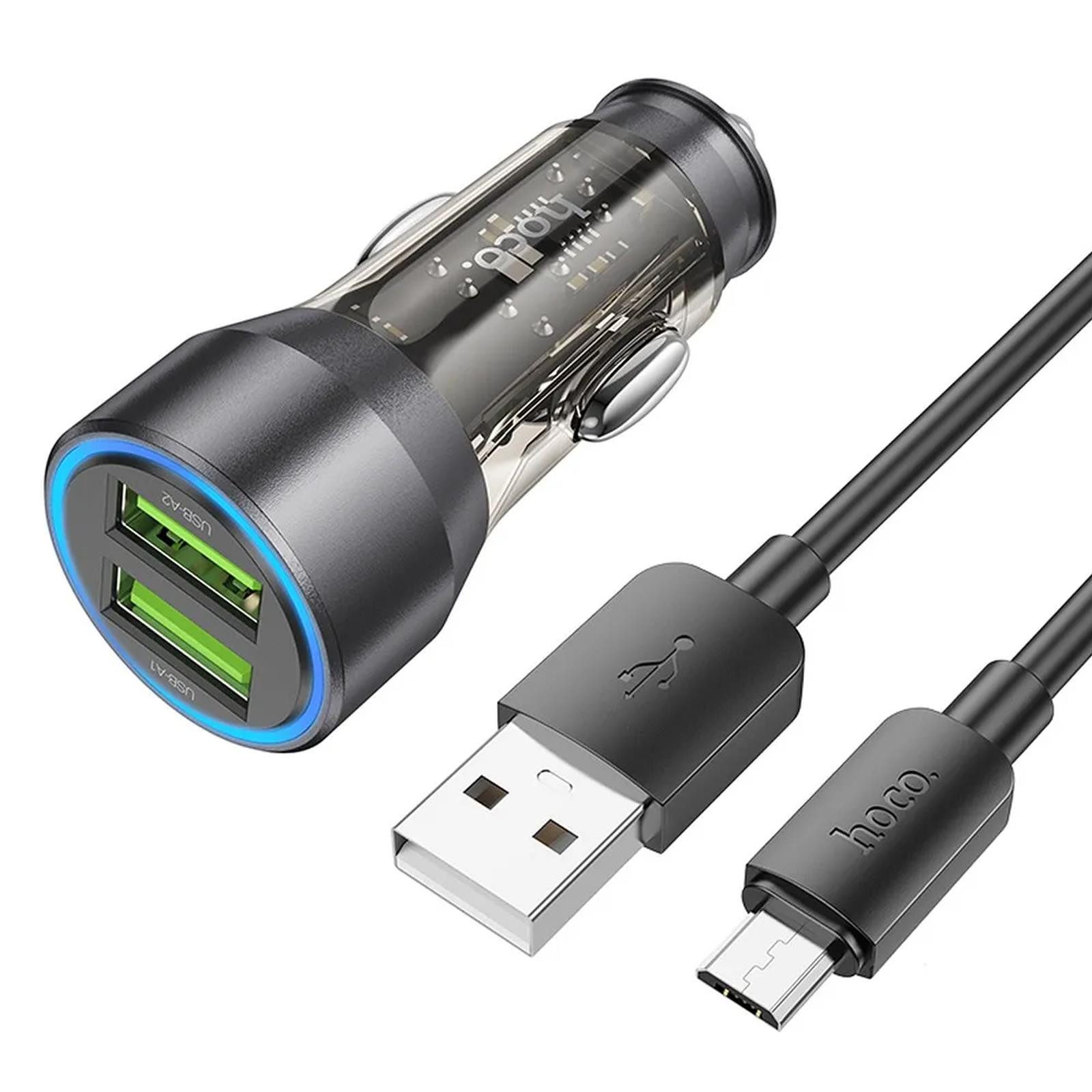 hoco. NZ12 microUSB Smartphone-Ladegerät (3000 mA, KFZ Dual USB Lade Stecker Zigarettenanzünder Charger Lightning Kabel)