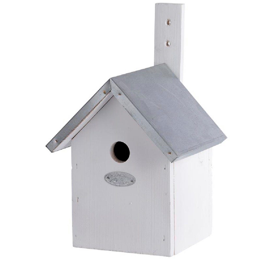 esschert design Nistkasten Nistkasten Blaumeise Brutkasten Vogelhaus weiß Holz Zink Dach Garten