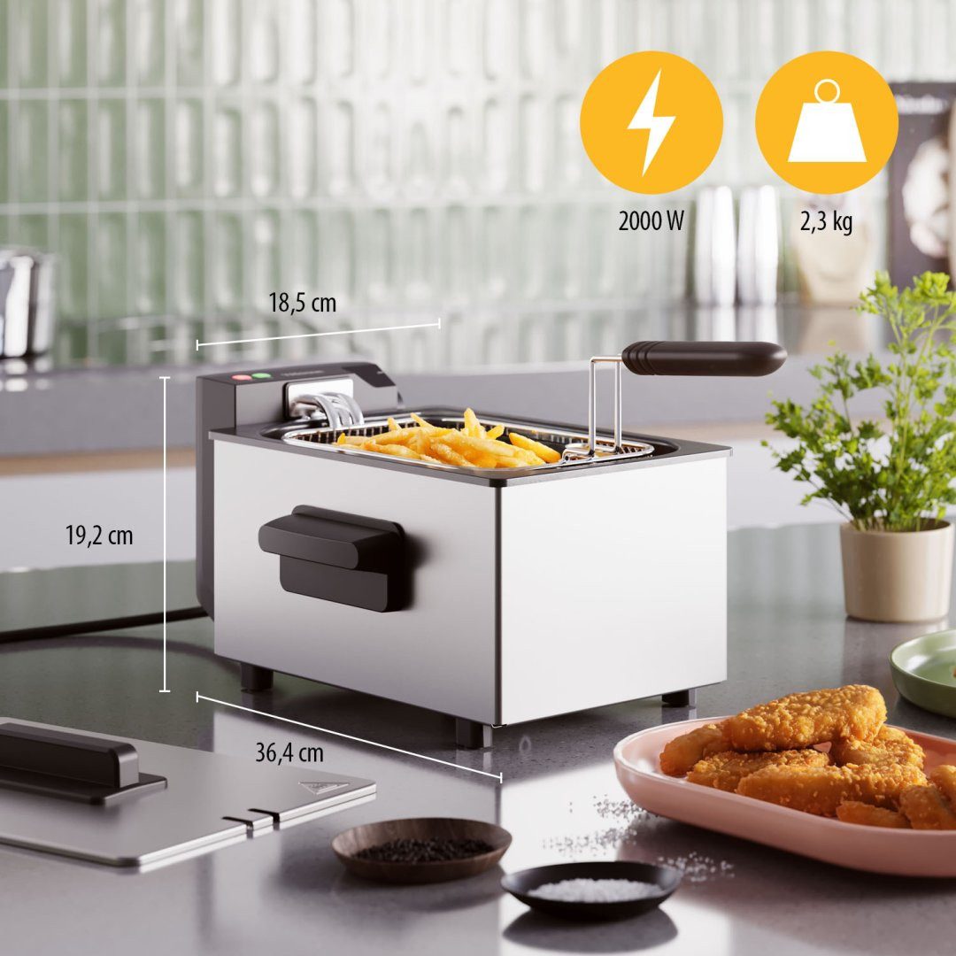 Tristar Fritteuse FR-9334, 2000 W, Edelstahl-Gehäuse, 3L, 190°C, Kaltzone, Cool-Touch-Gehäuse