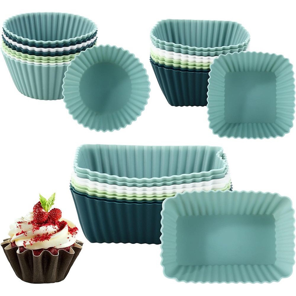 AFKSMILE Silikonform 24 Stück Muffinform Silikon,Wiederverwendbare Backformen Muffin-Formen, (24-tlg), Drei Modelle,BPA-Frei Kuchenform Formen für Kuchen,Eincreme, Pudding
