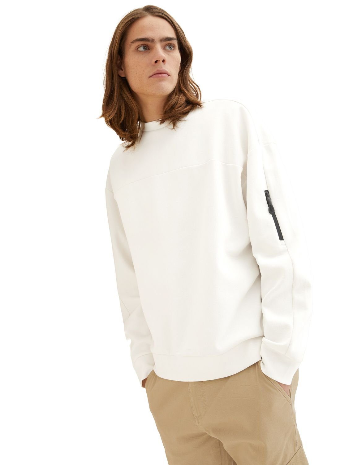 Baumwolle White CREW TOM 12906 Denim Wool TAILOR aus RELAXED Sweatshirt