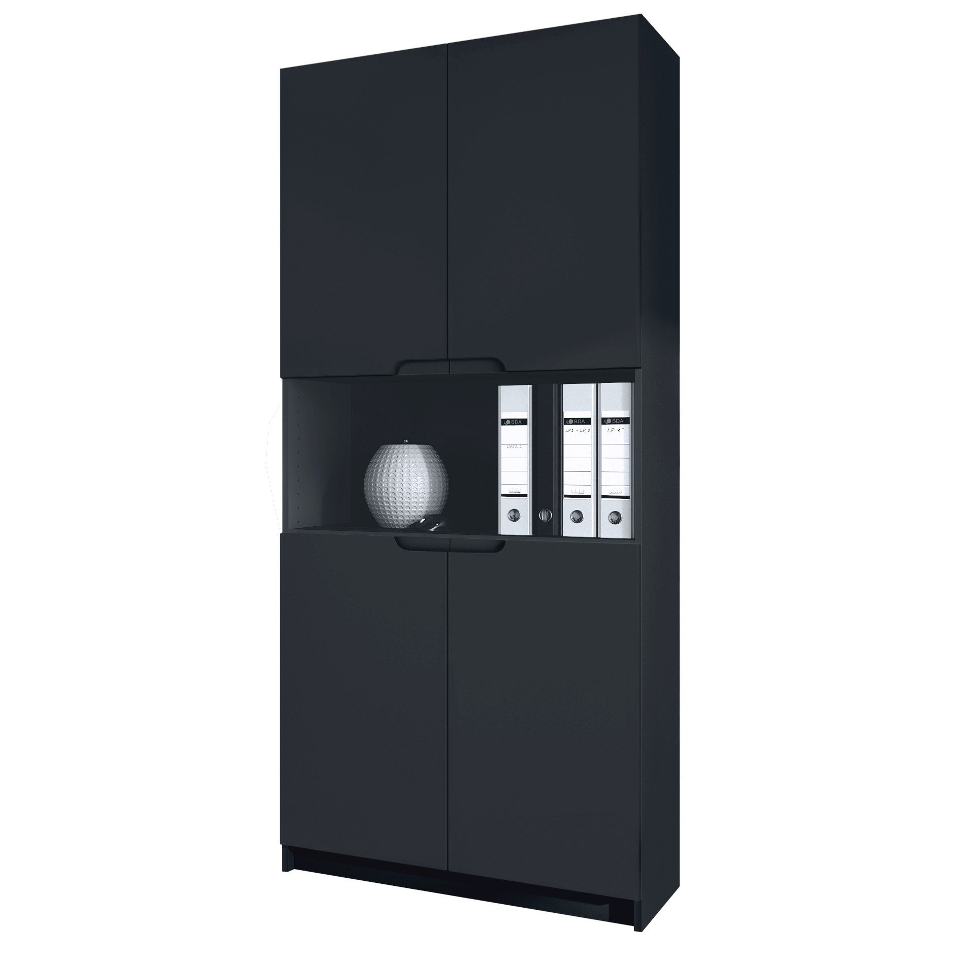 Vladon Aktenschrank Logan V2 (Aktenschrank, mit Soft-Close Funktion) Schwarz matt/Schwarz matt (82 x 184 x 37 cm)