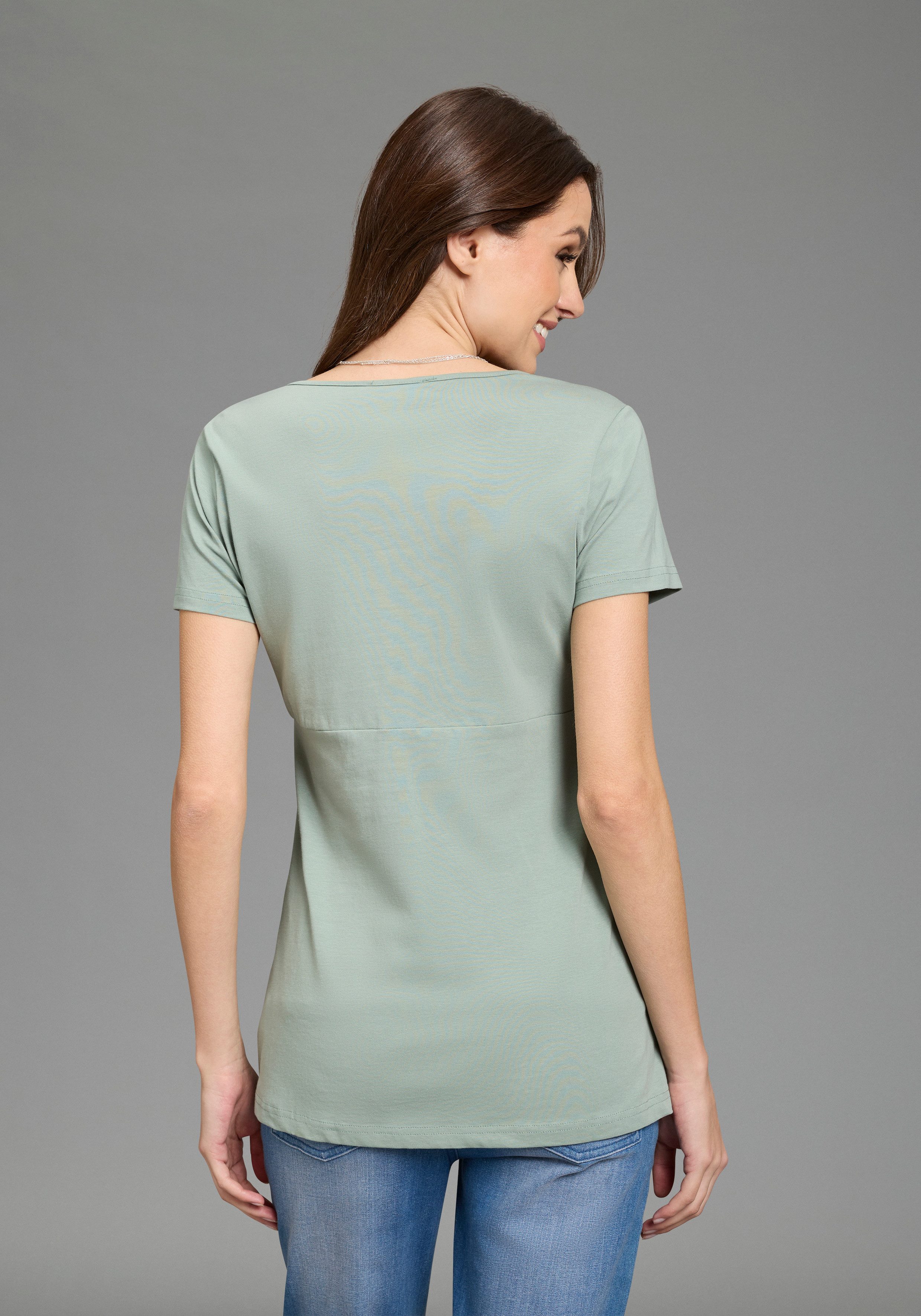 Neun Monate Umstandsshirt 2er Pack Umstands- und Still-T-Shirts (Packung, 2) ausgestellte Passform, Kurzarm, Wickeloptik mit Stillmöglichkeit – Bild 3 von 5