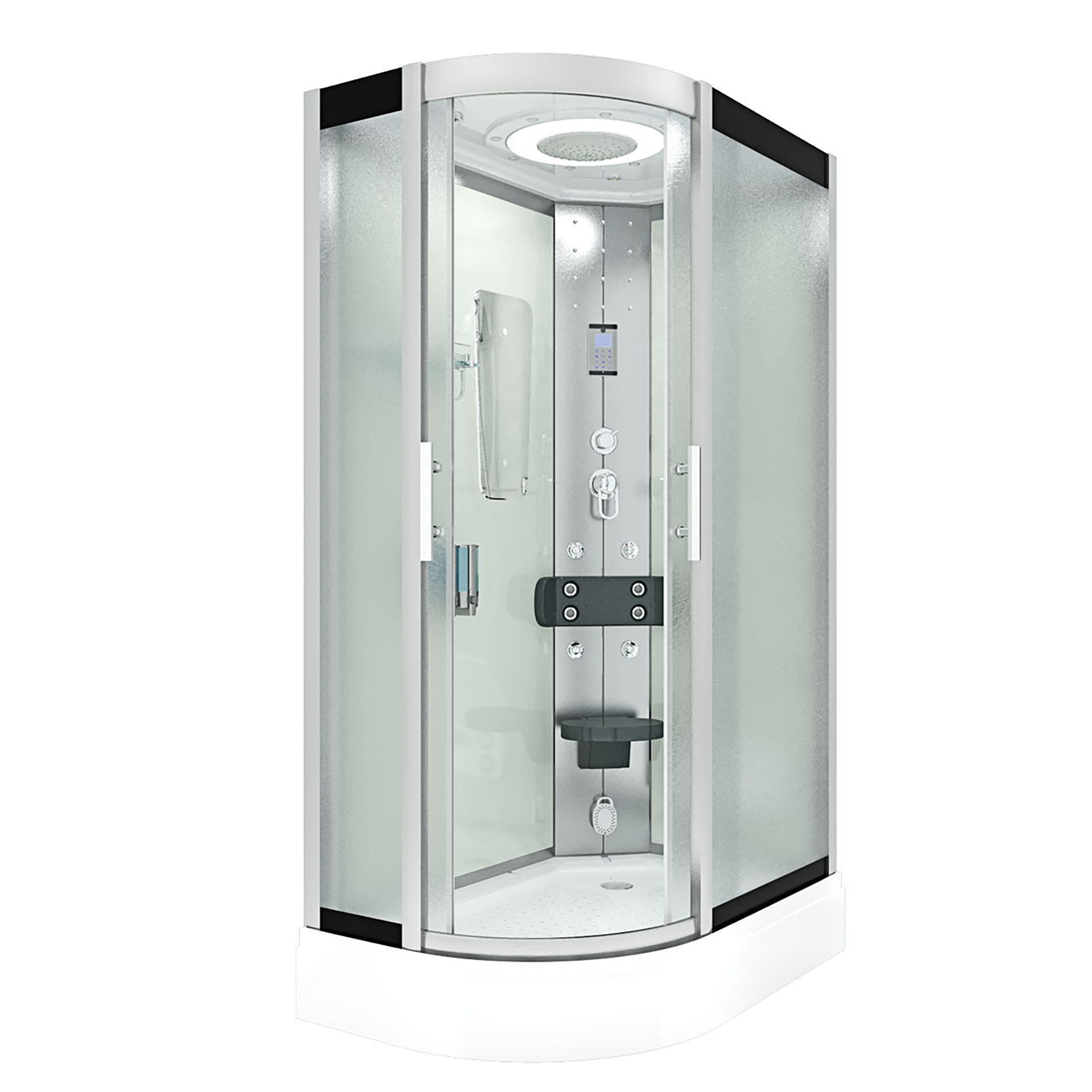 AcquaVapore Dampfdusche Dusche DampfduscheD60-70M2L-ALL Weiß 120x80, Sicherheitsglas ESG, Höhenverstellbar, Mit Bauanleitung, Mit Beleuchtung, Mit Spiegel, Gehä