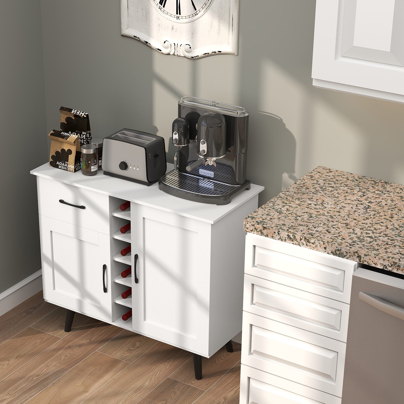 KOMFOTTEU Küchenbuffet Sideboard Weinschrank mit Schublade günstig online kaufen