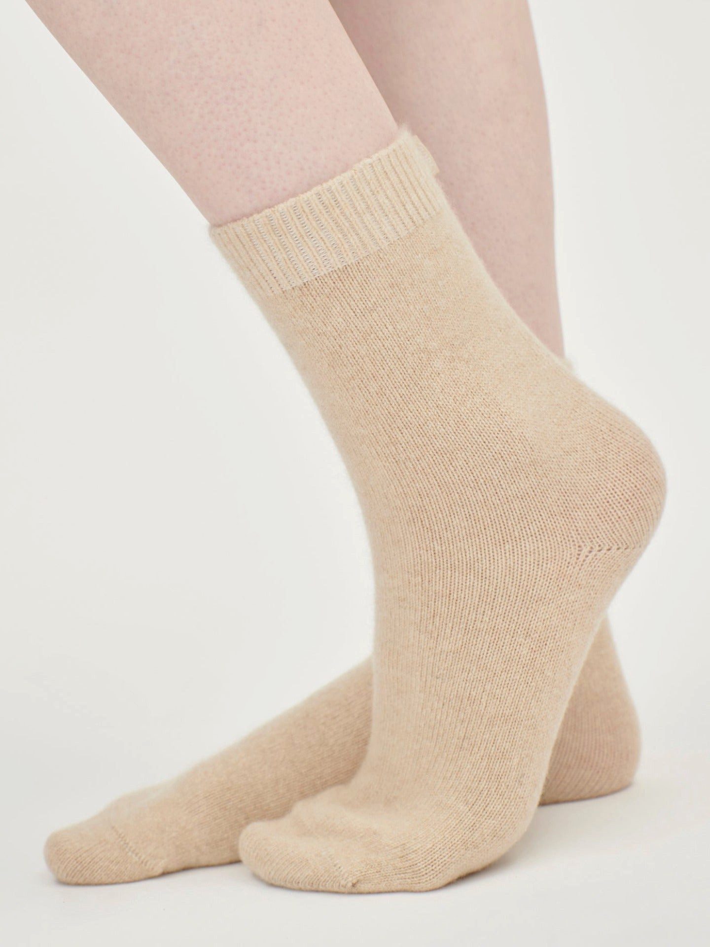 Socken Naturfarbe Unisex Kaschmir Rippenstrick-Bettsocken