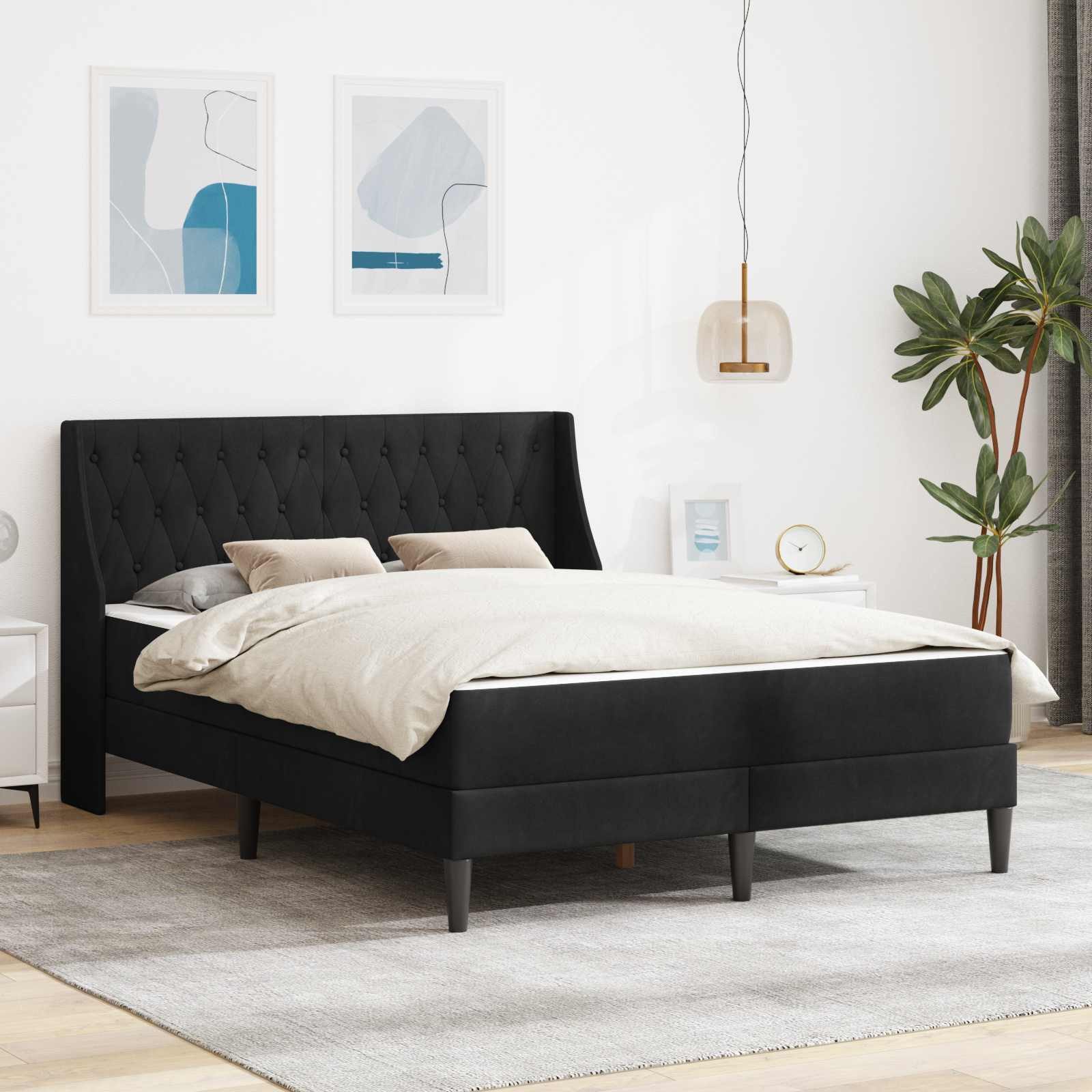 vidaXL Bett Bettgestell mit Matratze mit Matratze Schwarz 160 x 200 cm Samt (1-tlg) – Bild 2 von 5