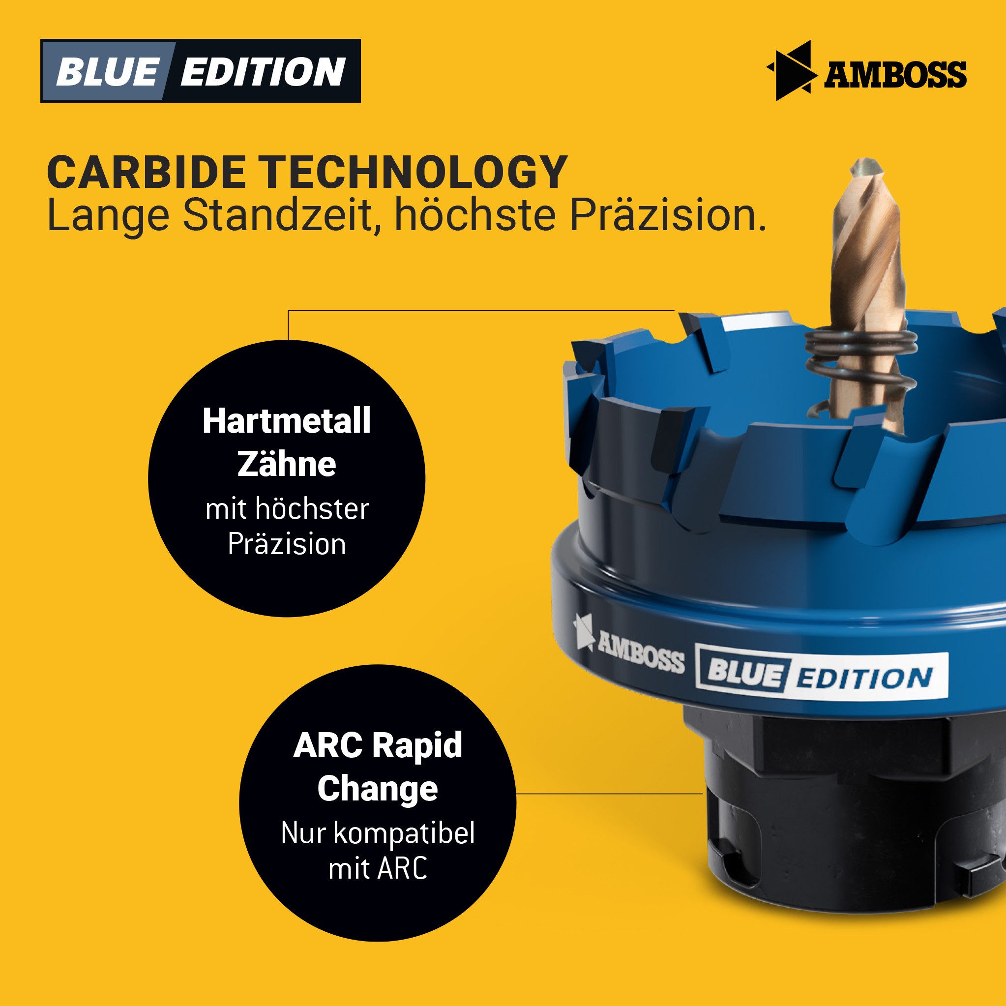 Amboss Werkzeuge Lochsäge HM Flachschnitt Lochsäge BLUE EDITION 51 mm - mit
