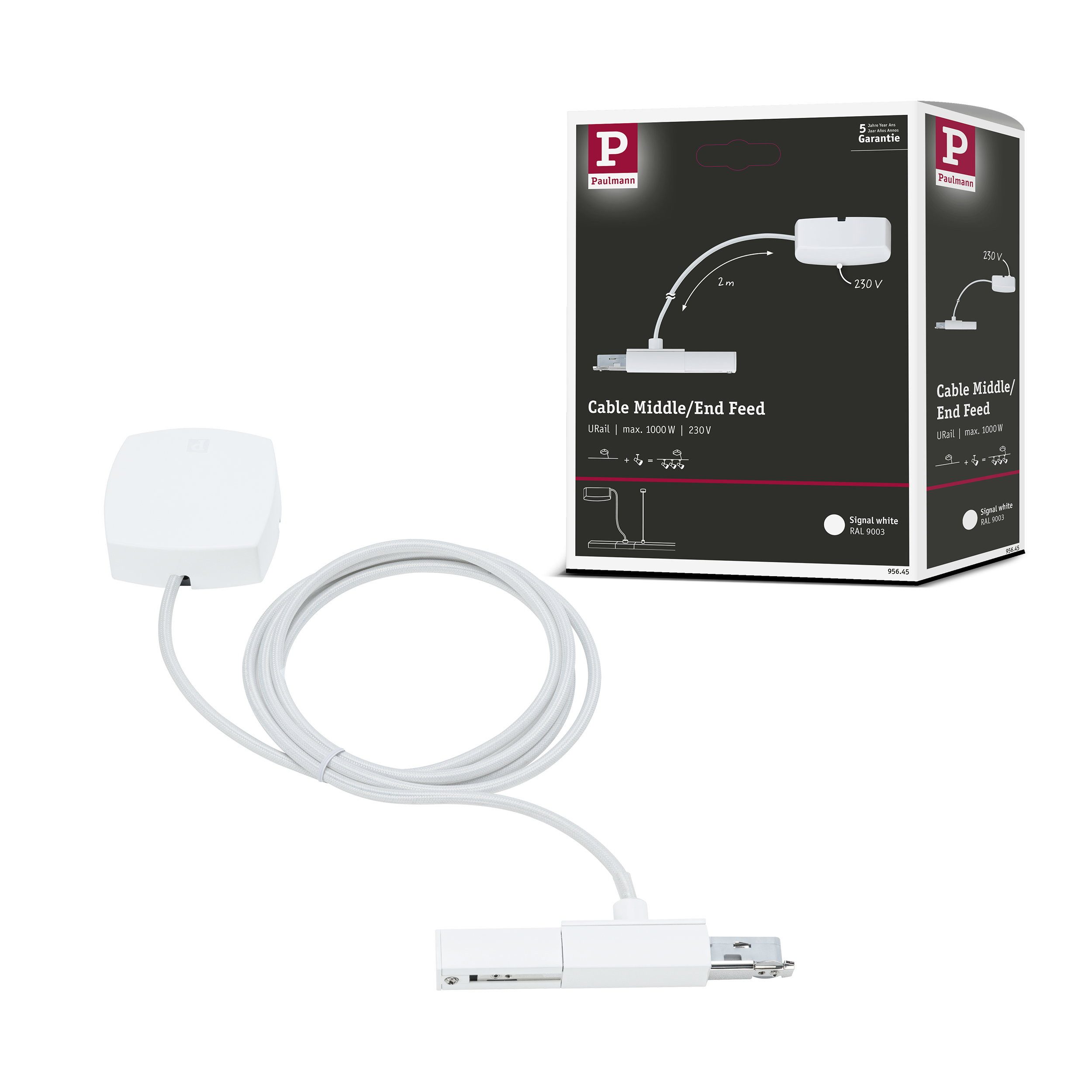 Paulmann URail Einspeisung Kabel 2m max. 1000W Signalweiß Lampen-Verbindungskabel, (0.02 cm)