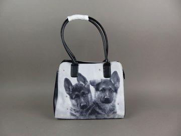 Kögler Handtasche Damen, Kinder Handtasche Hunde Welpen Textil Fotodruck s/w