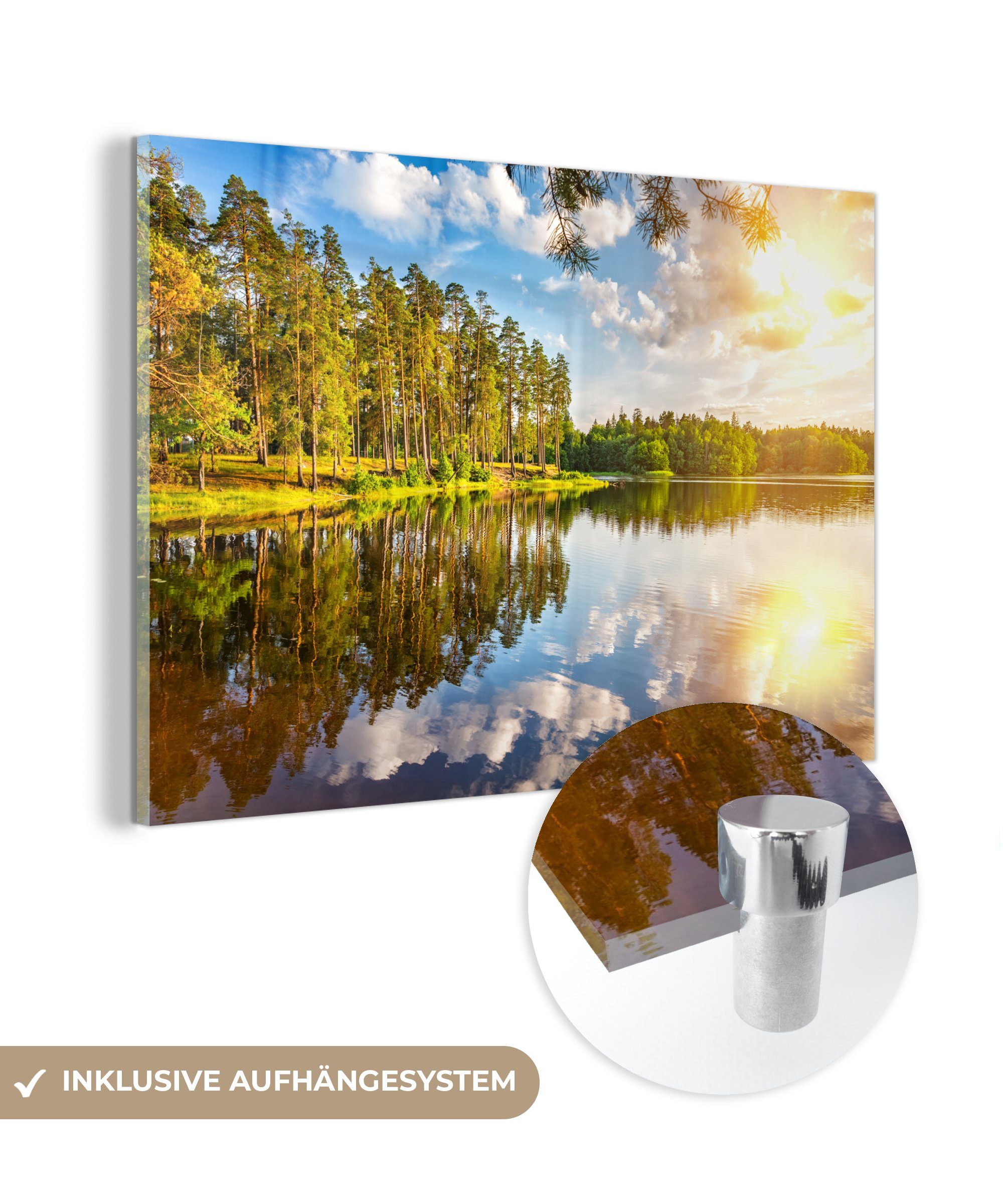 Acrylglasbild Acrylglasbilder Sonne Schlafzimmer Wasser - Bäume, MuchoWow St), - Wohnzimmer (1 &