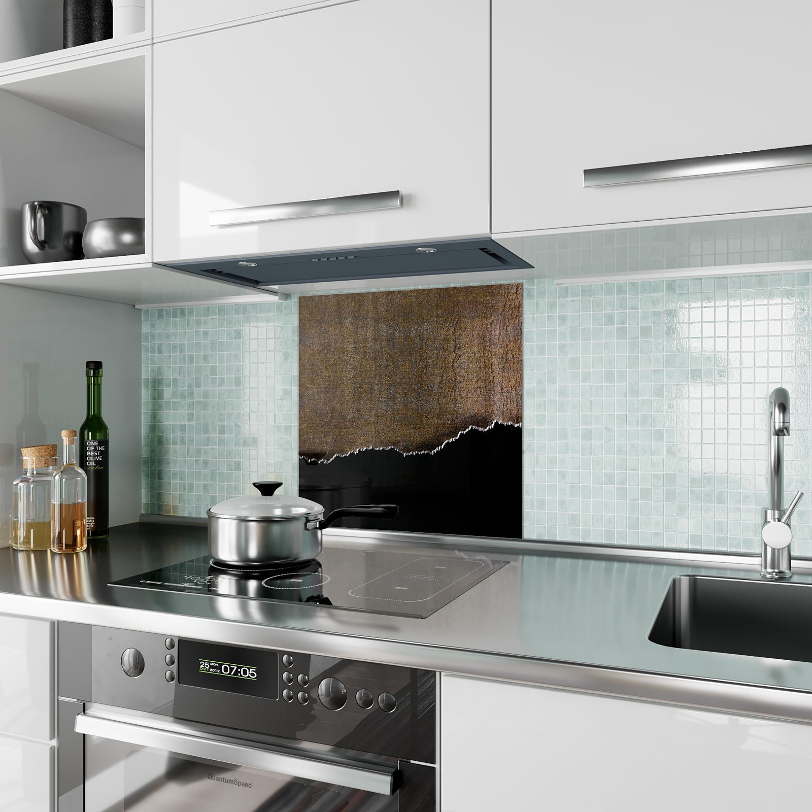 Küchenrückwand im Kanten Motiv Küchenrückwand mit Spritzschutz Zerrissene Metall Glas Primedeco
