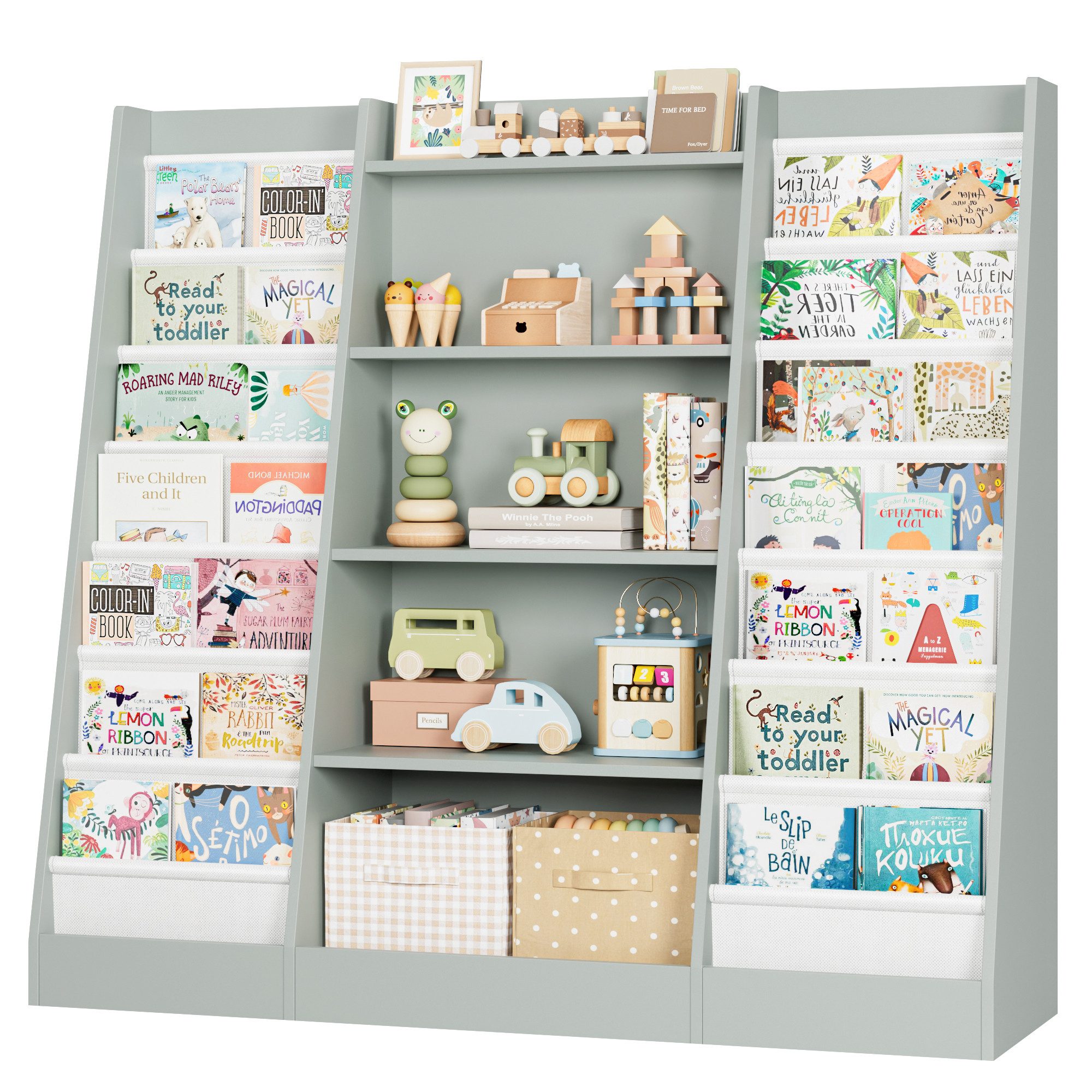 Homfa Bücherregal, Kinderregal mit 14 Ablagen Kinderbücherregal 129x120x35 cm
