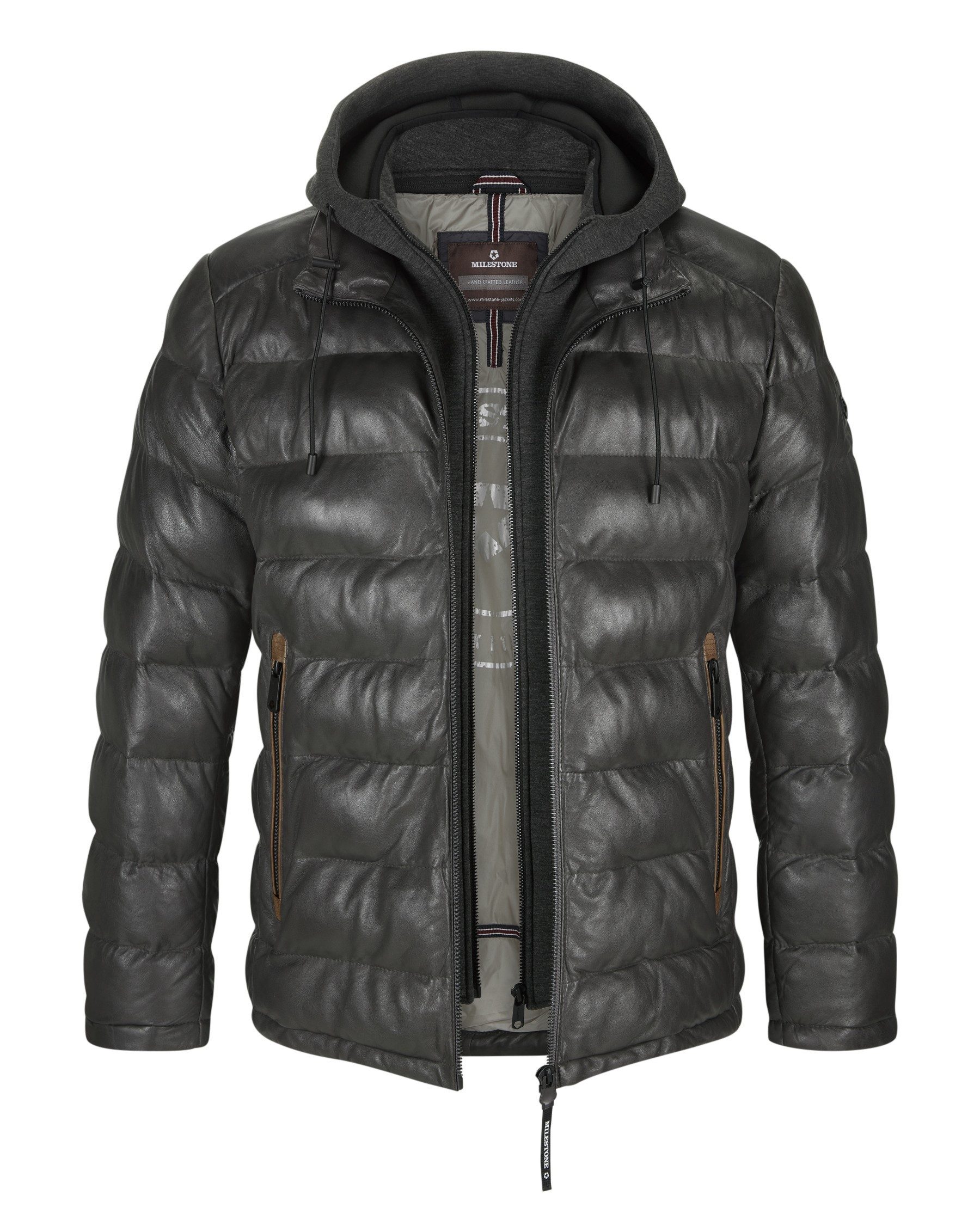 Milestone Lederjacke MSCallisto Stehkragen mit abnehmbarem Jersey-Kapuzenei günstig online kaufen