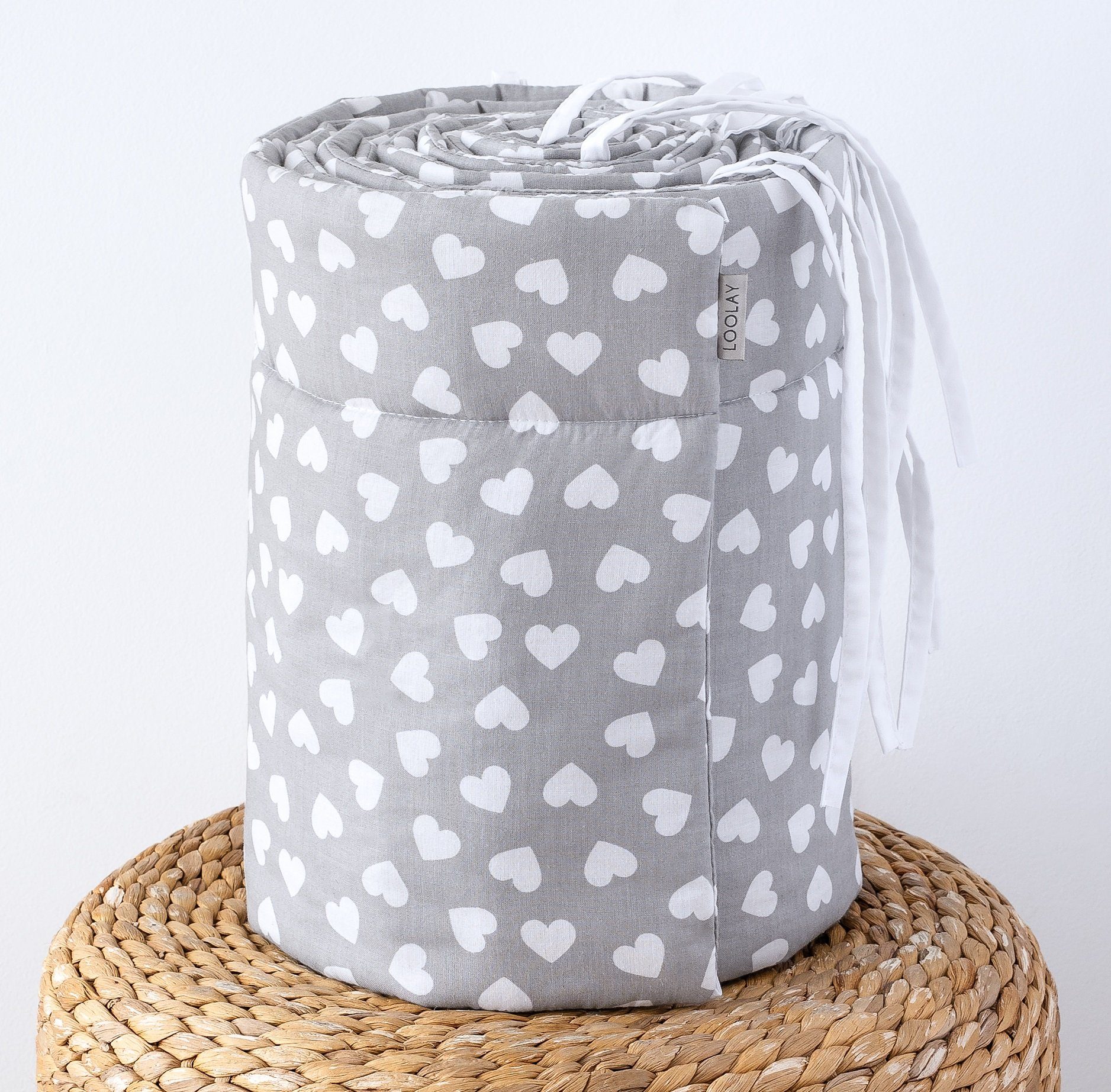 Loolay Bettnestchen GRAU WEIß Baumwolle BETTUMRANDUNG Babybett 420, 360, 210, 180 x 30cm, (Babyausstattung Babynest Kopfschutz Kantenschutz Baby, 100% Baumwolle – Bild 5 von 5