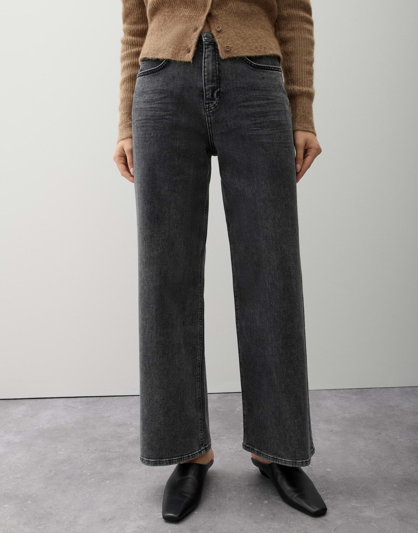 OPUS PANTS Weite Jeans aus BCI Cotton Mix Low Rise Weiter, gerader Beinverlauf mit elastischem Griff und Used-Details
