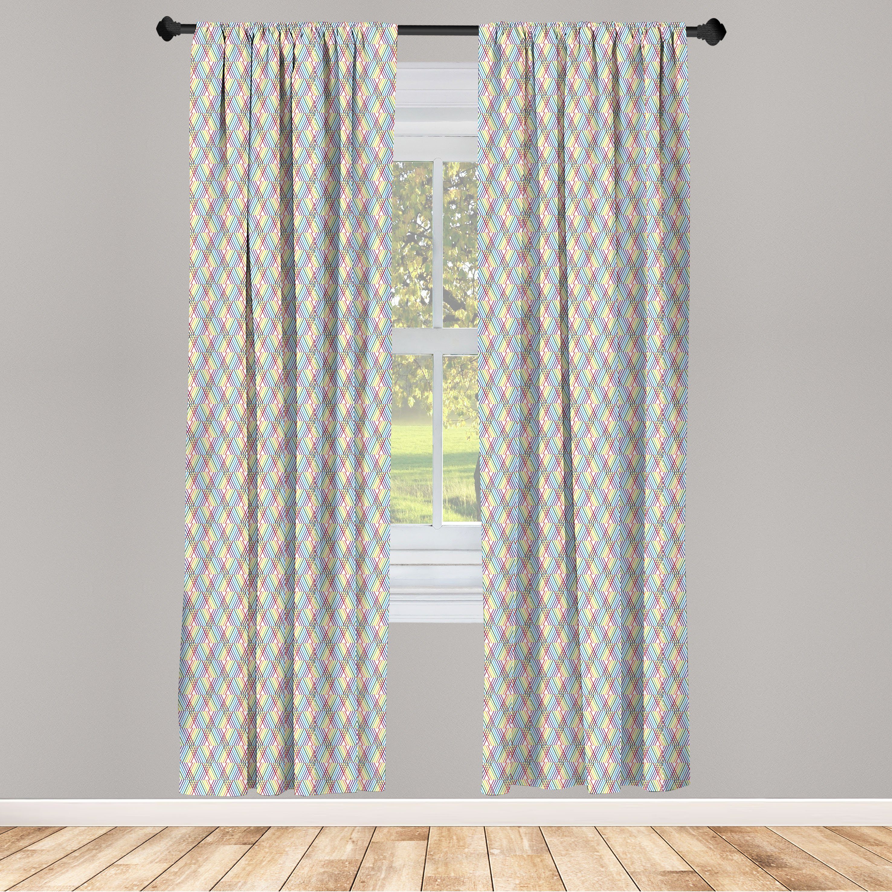 Gardine Vorhang für Wohnzimmer Schlafzimmer Dekor, Abakuhaus, Microfaser, Abstrakt Diagonal Bunte Streifen