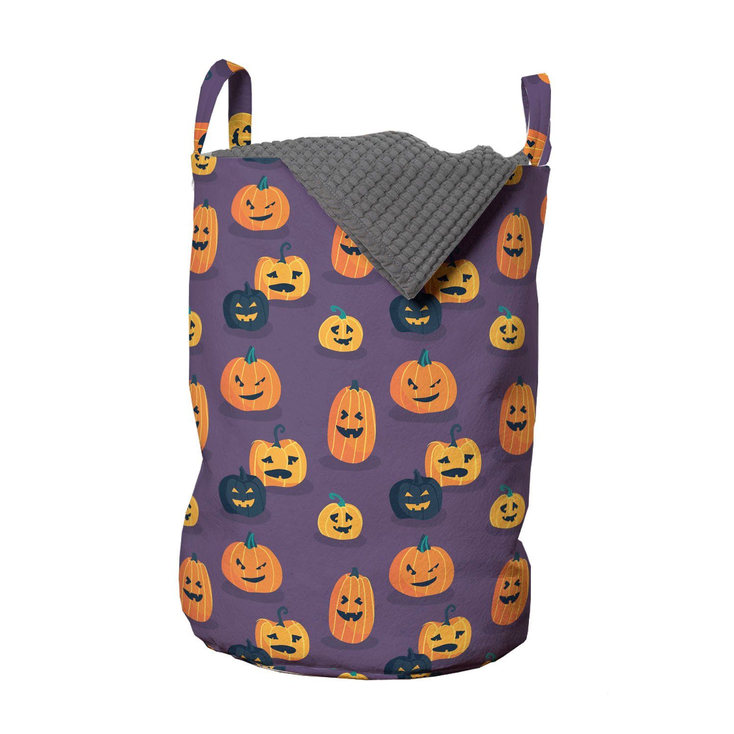 Abakuhaus Wäschesäckchen Wäschekorb mit Griffen Kordelzugverschluss für Waschsalons, Halloween Spooky Pumpkins-Muster