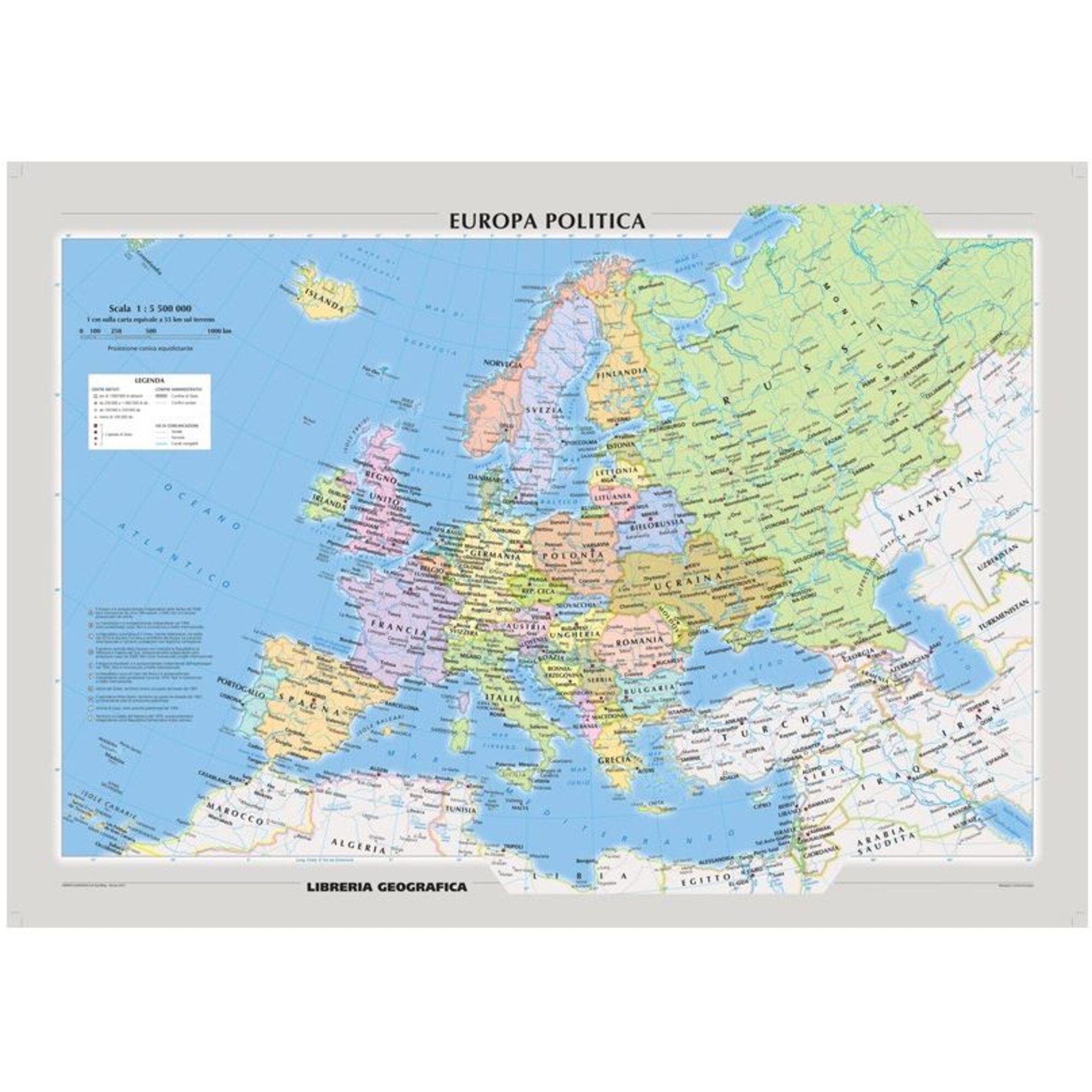Libreria Geografica Wandbild Libreria Geografica Kontinentkarte Europa fisica e politica