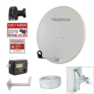 TELESTAR DIGIRAPID 80S mit Quad-LNB, Kabel, Wandhalter und Satfinder SAT-Antenne (80 cm, Stahl, 4-Teilnehmer Anlage)