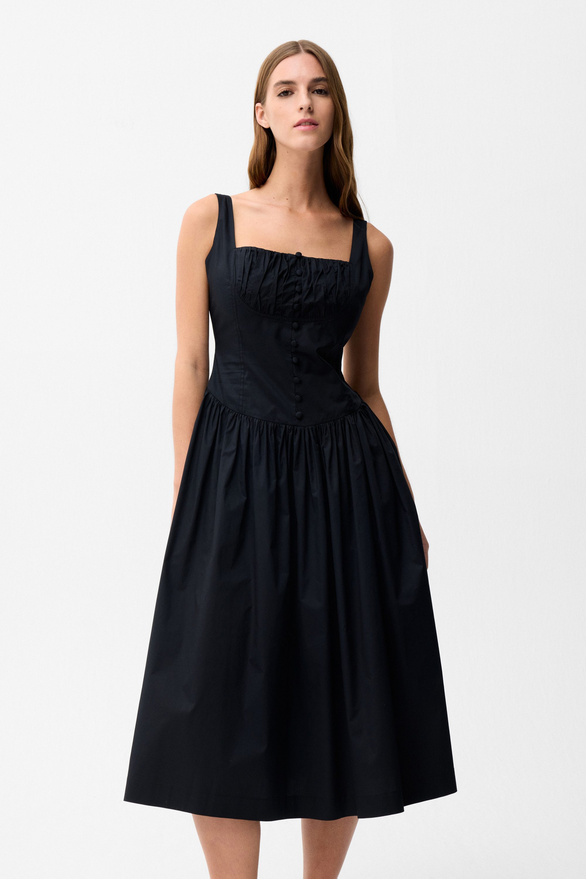 adL Jerseykleid Midikleid mit Karree-Ausschnitt und Knopfdetail