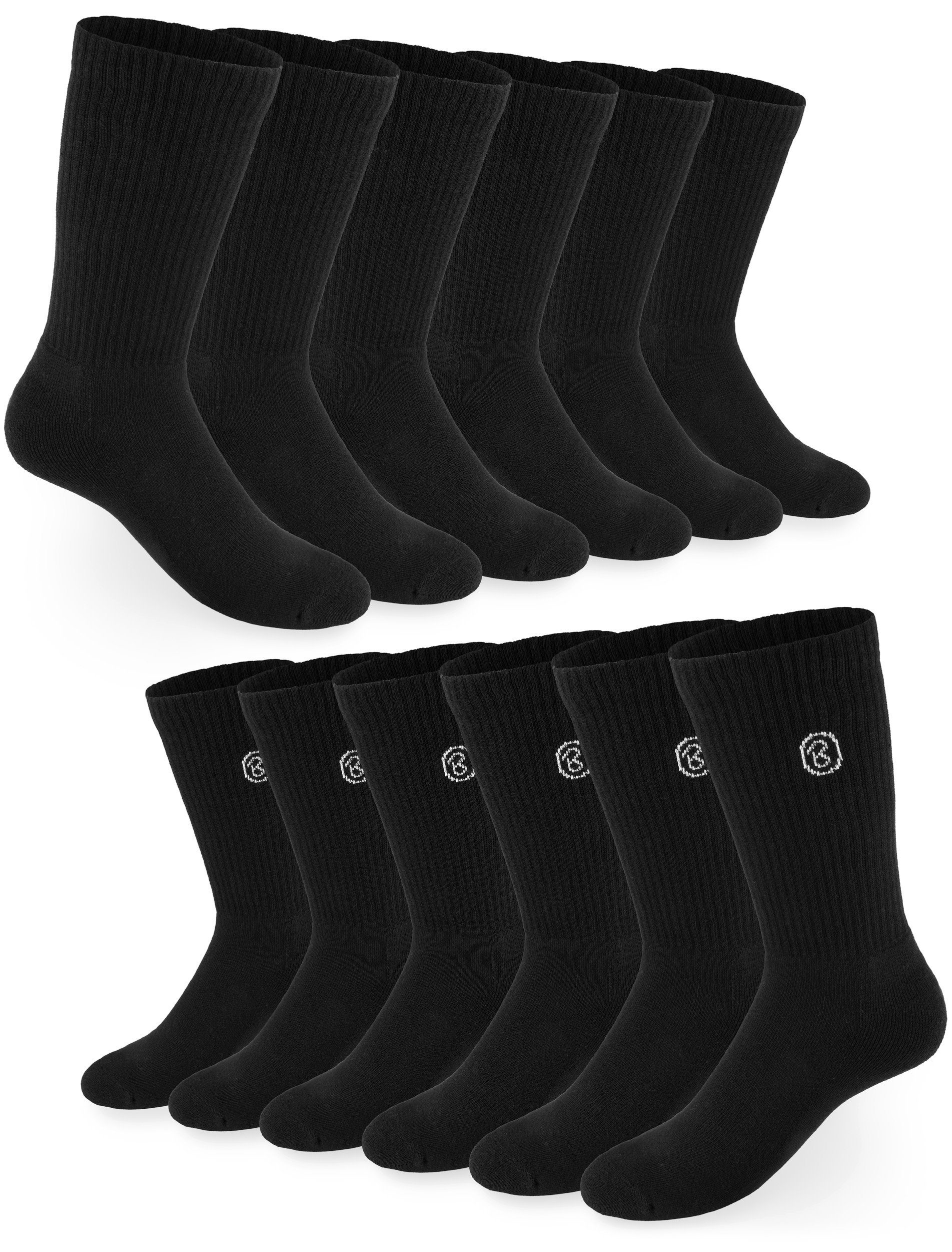 Sportsocken - BRUBAKER Unisex Socken Polyester Paar) - Tennissocken Damen 6 aus Fitness und Crew für Baumwolle (Set, und Baumwollsocken Lange Socks Herren Schwarz