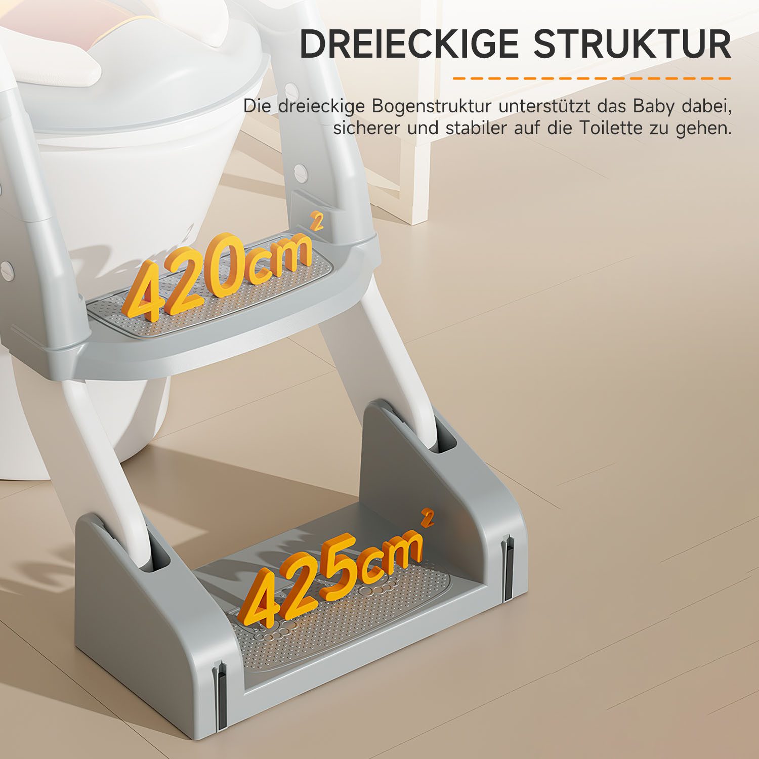 AIMAX Baby-Toilettensitz Kinder mit Treppe Toilettentrainer für Kinder, WC Sitz mit PU Gepolsterter Höhenverstellbar und Faltbar